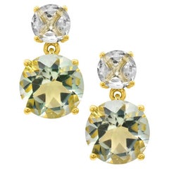 Boucles d'oreilles pendantes en or 14 carats sur cristal d'argent quartz et Prasiolite 8,1/2 carats