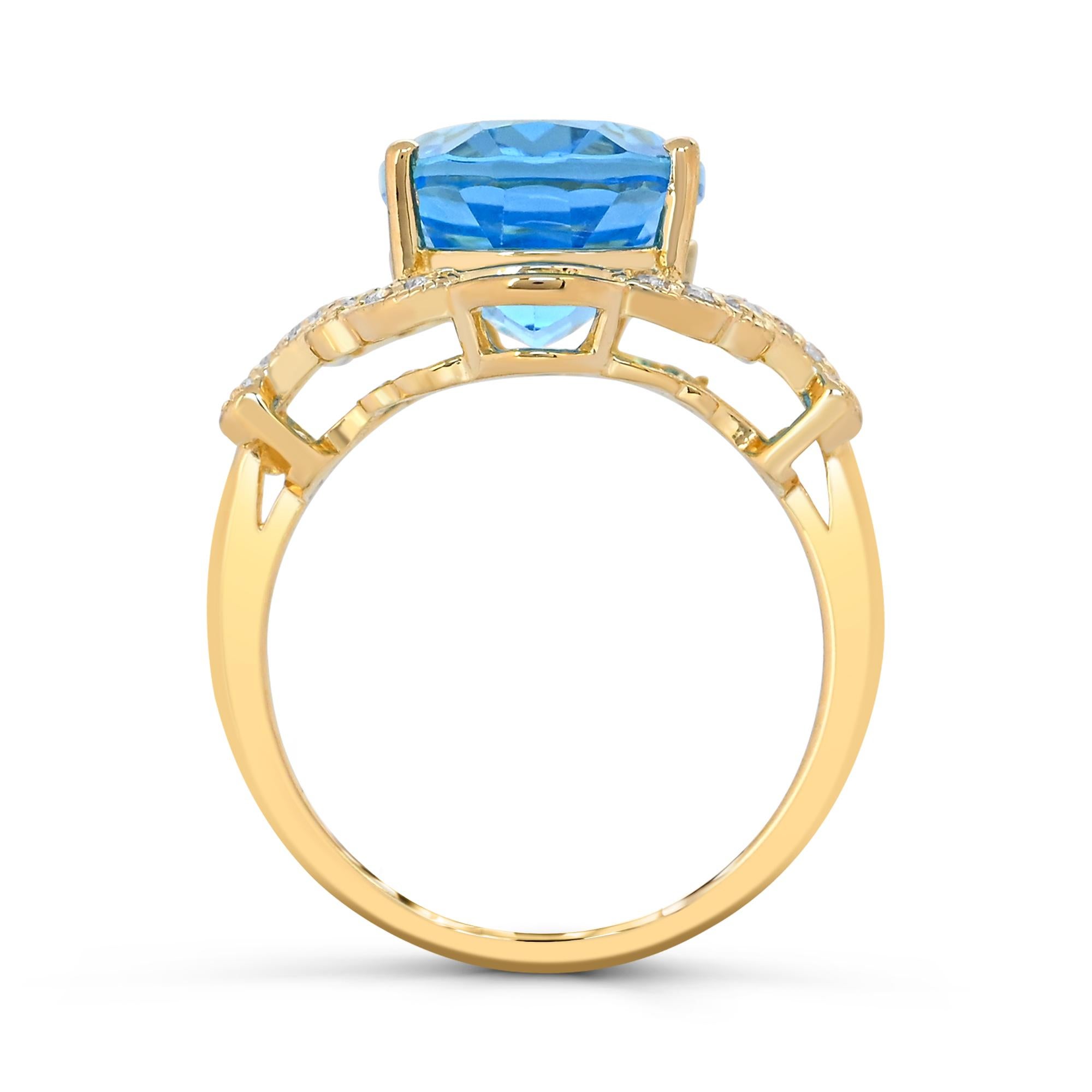 Oval Cut 8-1/6 ct. Blue and White Topaz 14K Yellow Gold over Sterling Silver Ring For Sale