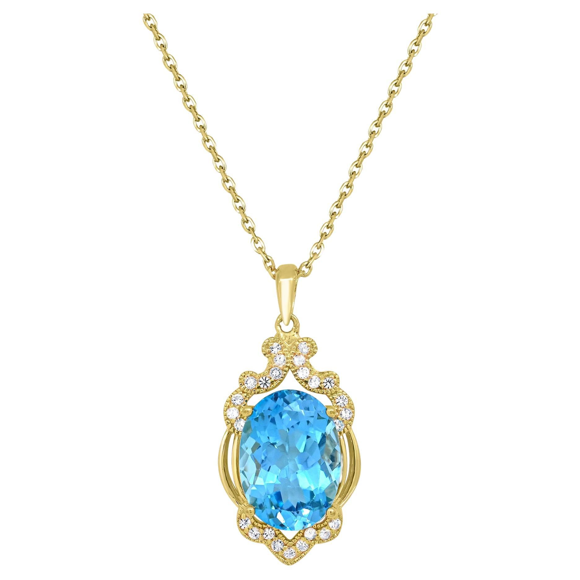 8-1/8 Carat White & Blue Topaz Necklace in 14K Yellow Gold over Sterling Silver For Sale