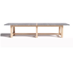 8' - 10" Brutalist Style Outdoor Table-Bluestone & Solid Oak