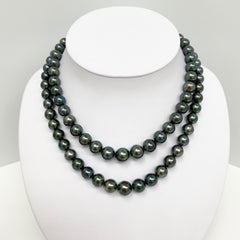 Tahitian Peacock Near-Round Double-Strand Pearl Necklace with Gold Clasp