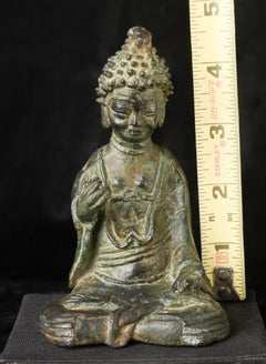8-10th Century Rare Korean Bronze Buddha Sculpture with Jade Patina. Fine