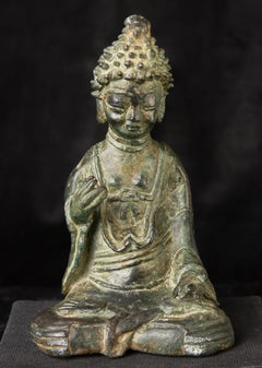 8-10th Century Rare Korean Bronze Buddha Sculpture with Jade Patina. Fine