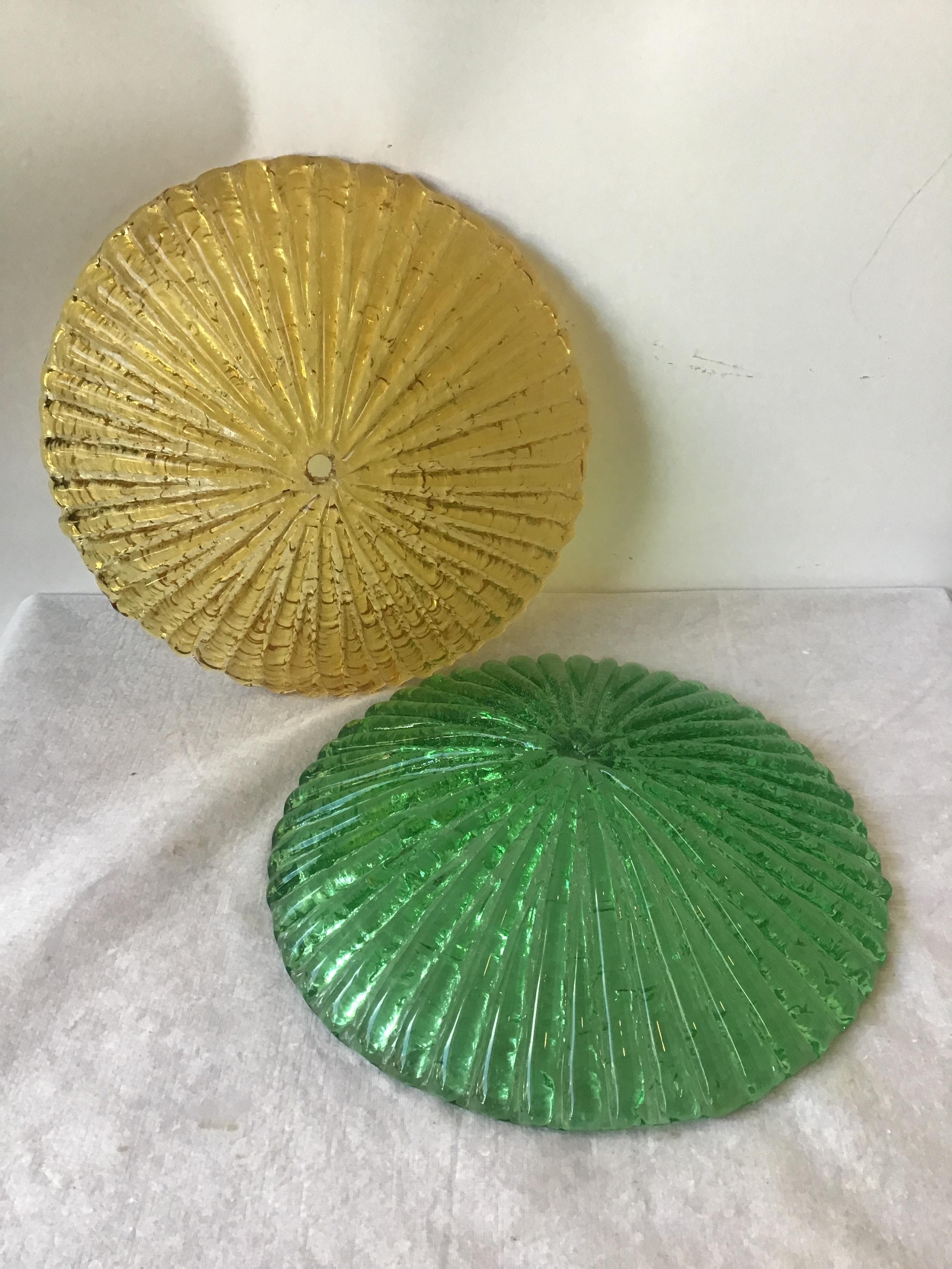 6,    gold  1960s Murano glass light fixture bodies. Never used, still wrapped. Great for a flush mounted fixture. Green sold out.