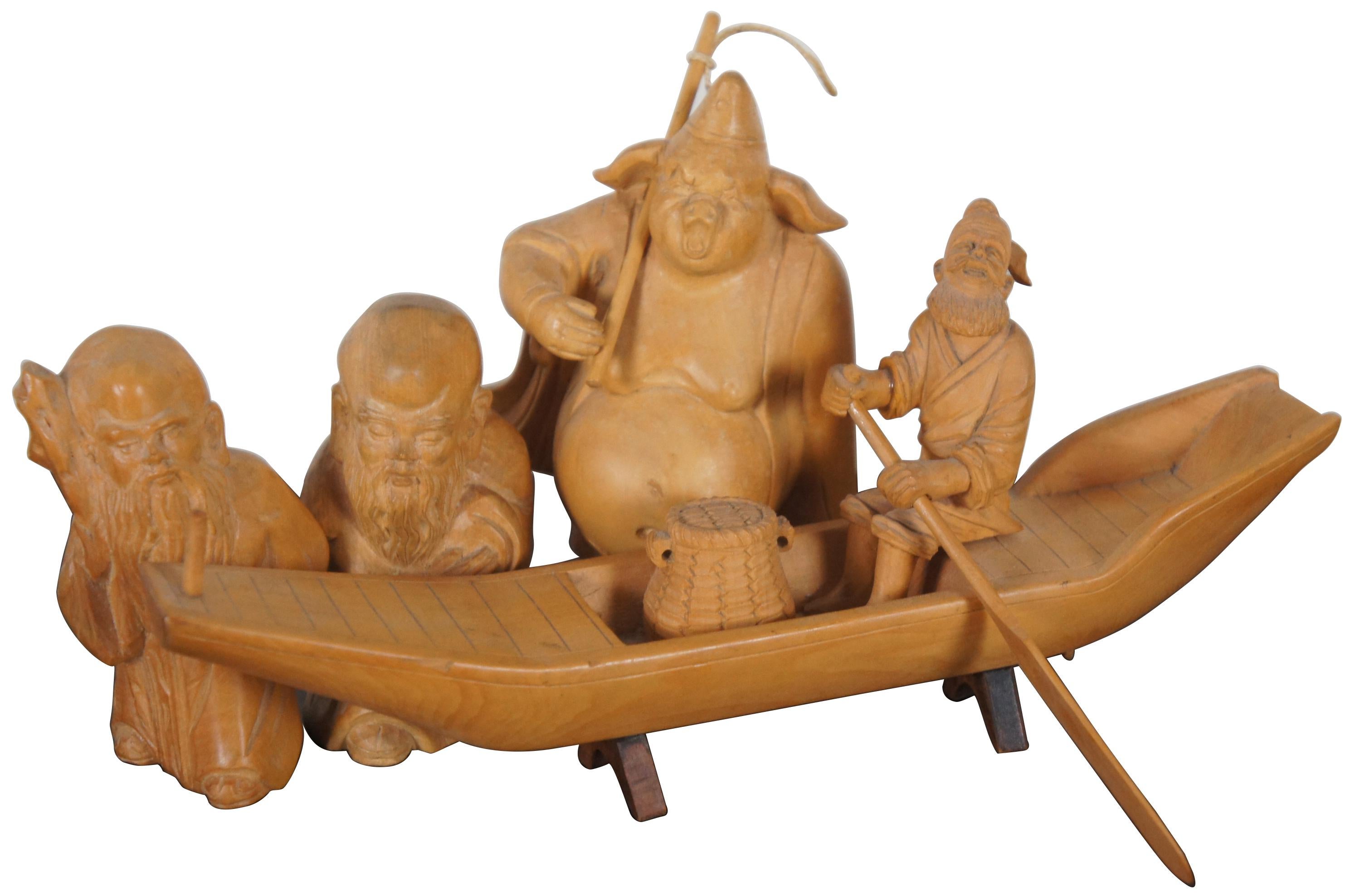 Chinese Export 8 20th C. Chinese Carved Wood Figurines Journey to the West Sanxing Hotei Taipei