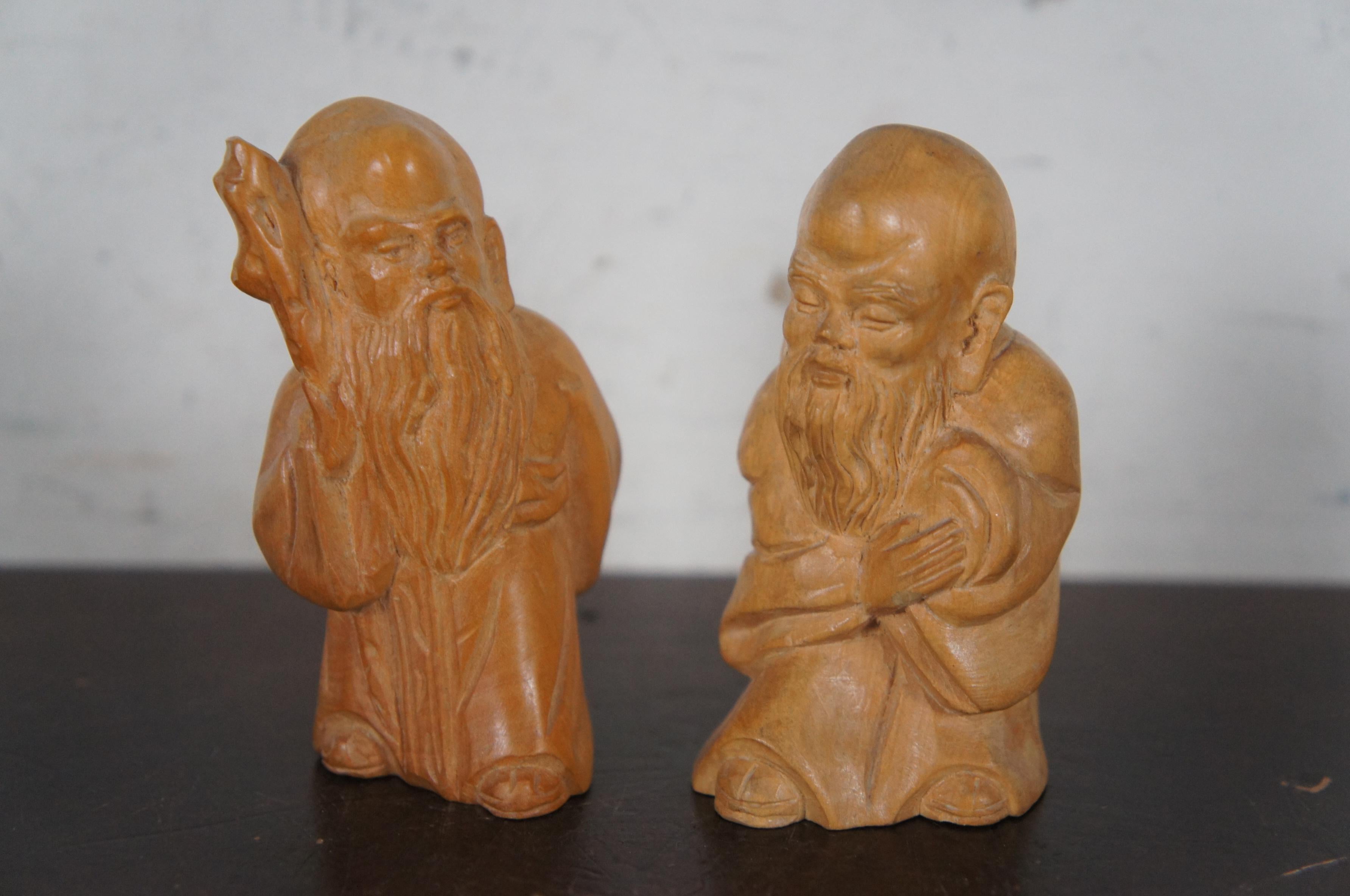 20th Century 8 20th C. Chinese Carved Wood Figurines Journey to the West Sanxing Hotei Taipei