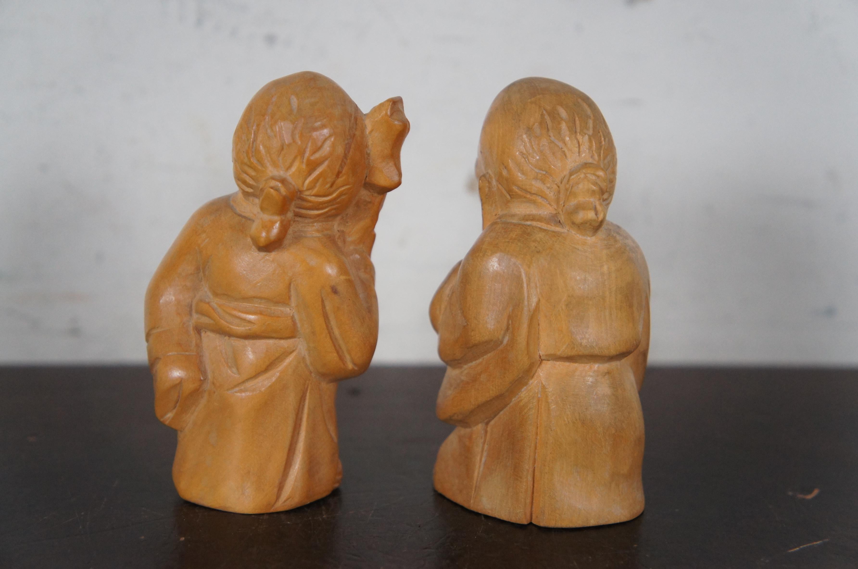 Hardwood 8 20th C. Chinese Carved Wood Figurines Journey to the West Sanxing Hotei Taipei