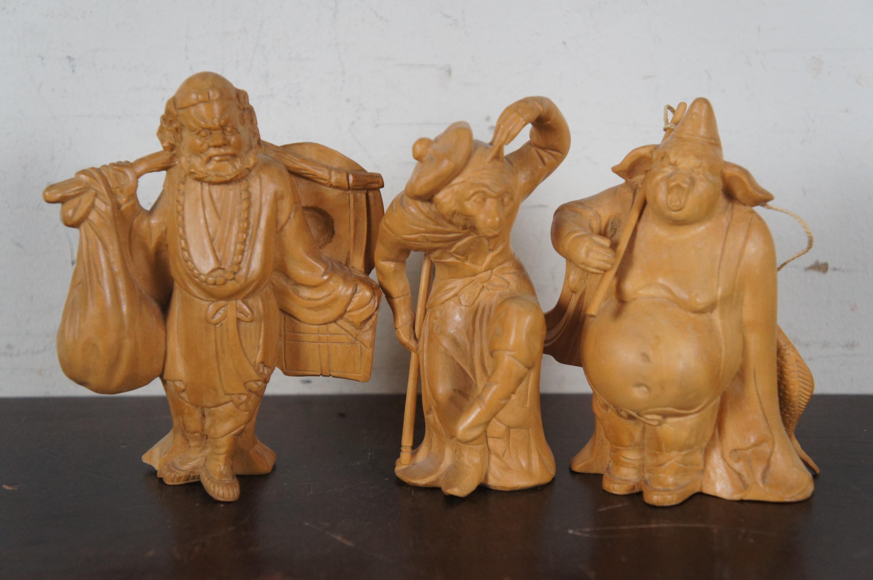8 20th C. Chinese Carved Wood Figurines Journey to the West Sanxing Hotei Taipei 1