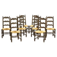 8 20th Century Painted Rush Seated Dining Chairs