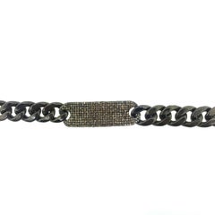 2.13 Carat Pave Diamond ID Bracelet Oxidized Sterling Silver, 14 Karat Gold