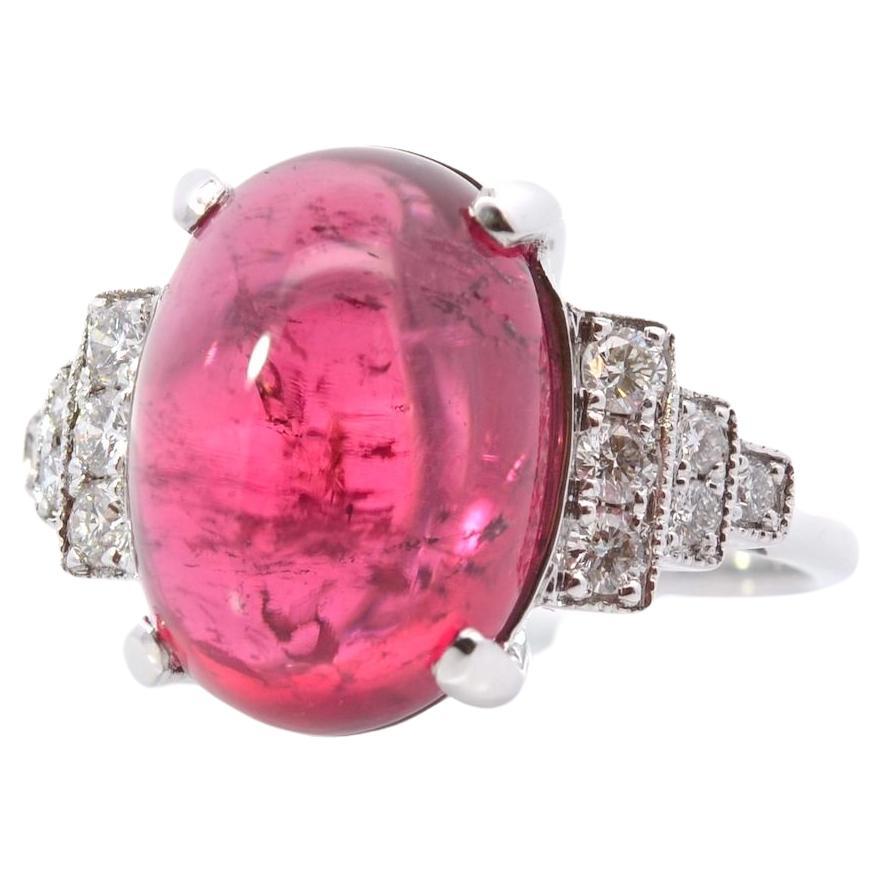 8, 45 carats Cabochon tourmaline and diamonds ring For Sale
