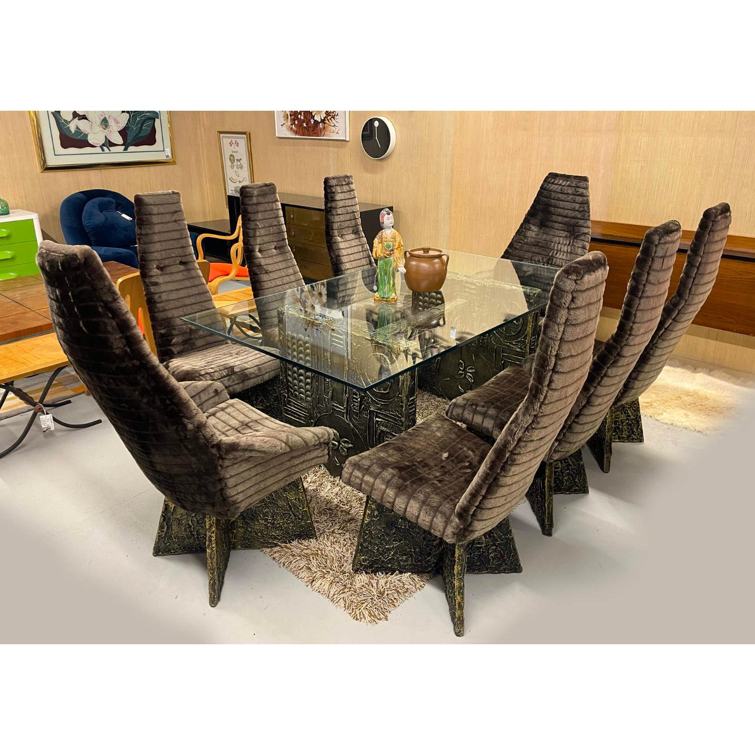 This listing is for the group of 8 chairs. The matching table is sold separately.

You won't find a nicer (or larger) restored set of these Adrian Pearsall Brutalist Dining Chairs anywhere.  The FMV restoration team covets this unique line and