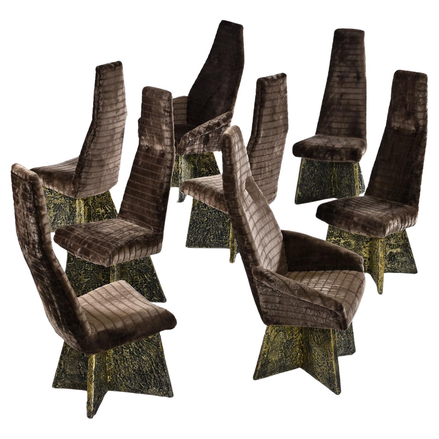 (8) Adrian Pearsall Kodiak Kunstfell Brutalist Stil Esszimmer Stühle (amerikanisch) im Angebot