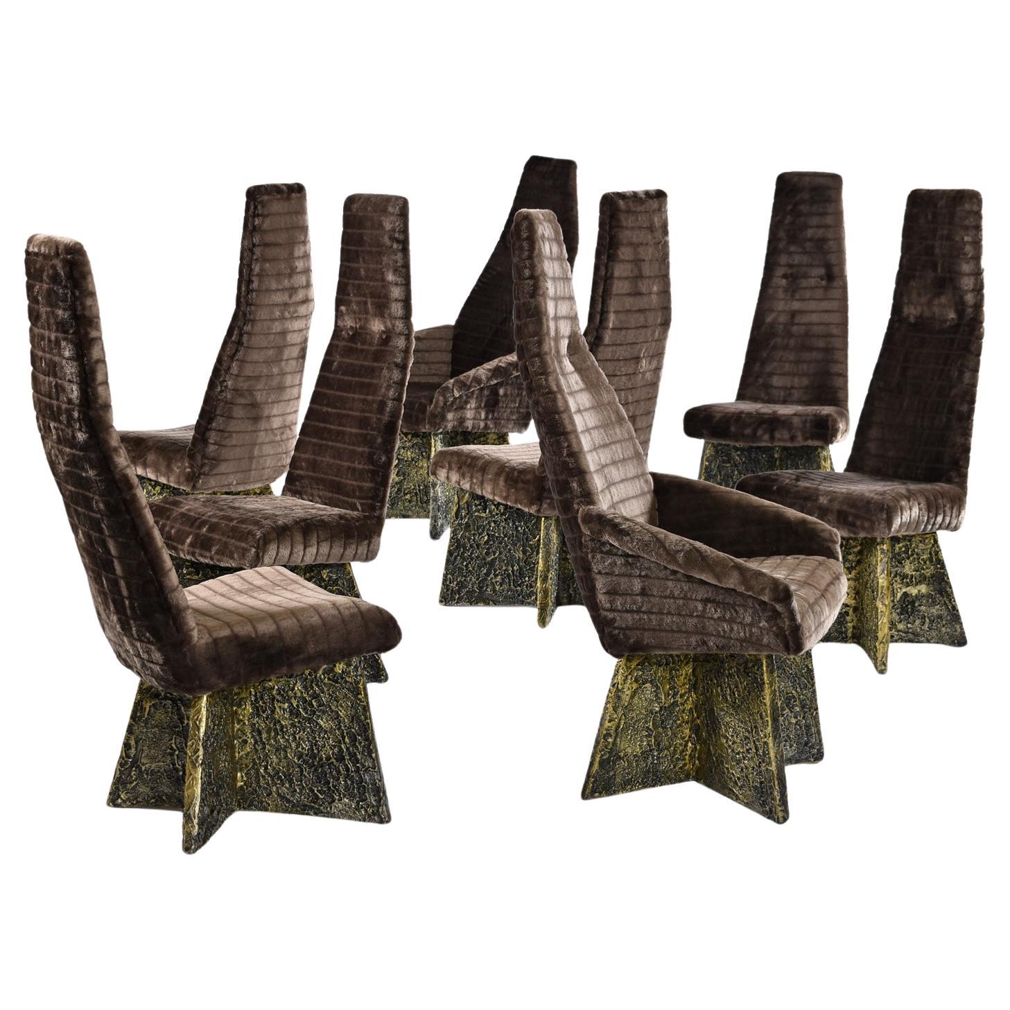(8) Adrian Pearsall Kodiak Faux Fur Brutalist Style Dining Room Chairs For Sale