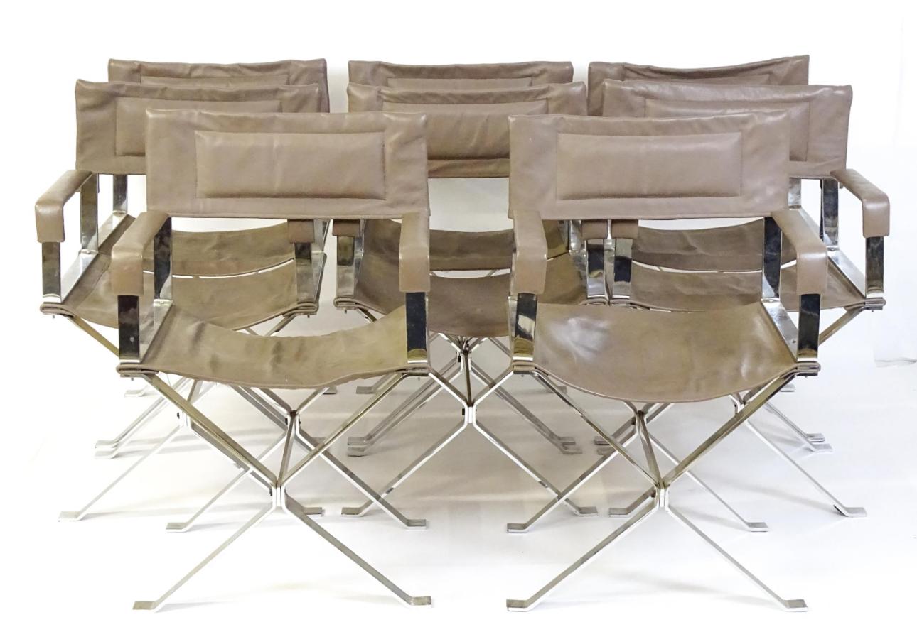 8 von Alessandro Albrizzi entworfene italienische Director's Sessel aus Chrom und Leder (Italienisch) im Angebot