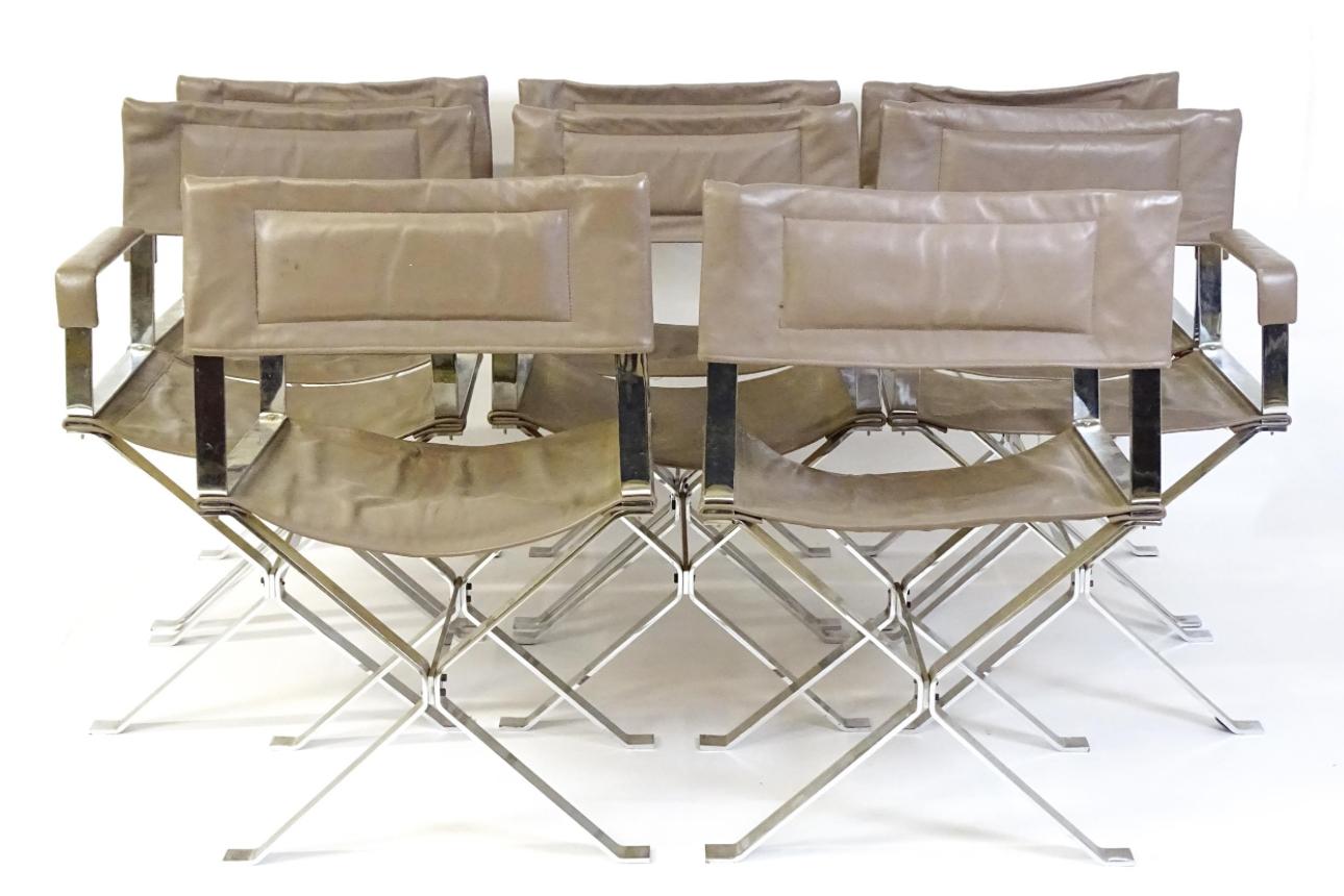 8 von Alessandro Albrizzi entworfene italienische Director's Sessel aus Chrom und Leder (Metallarbeit) im Angebot