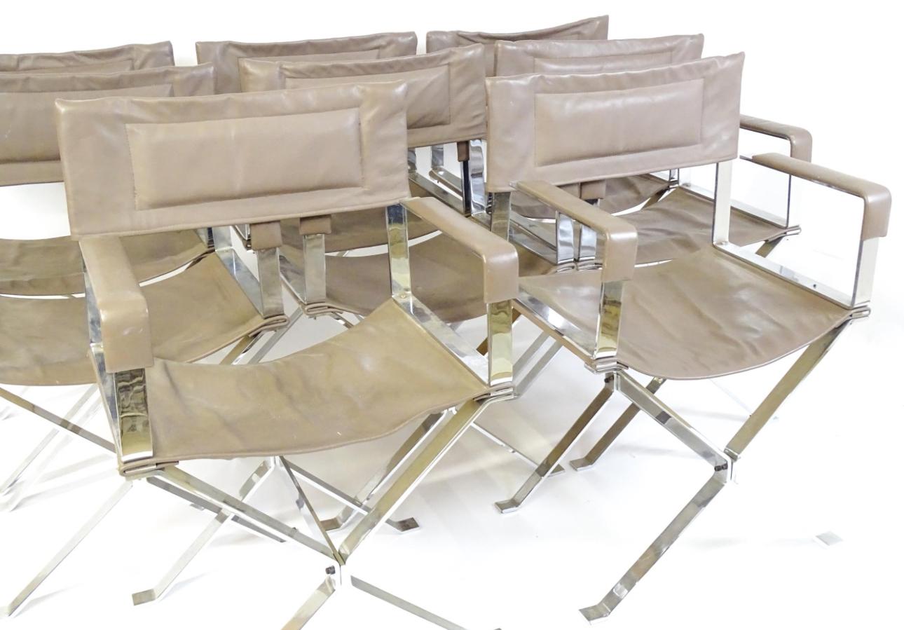 Late 20th Century 8 Alessandro Albrizzi Designed Italian Chrome & Leather Director's Armchairs For Sale