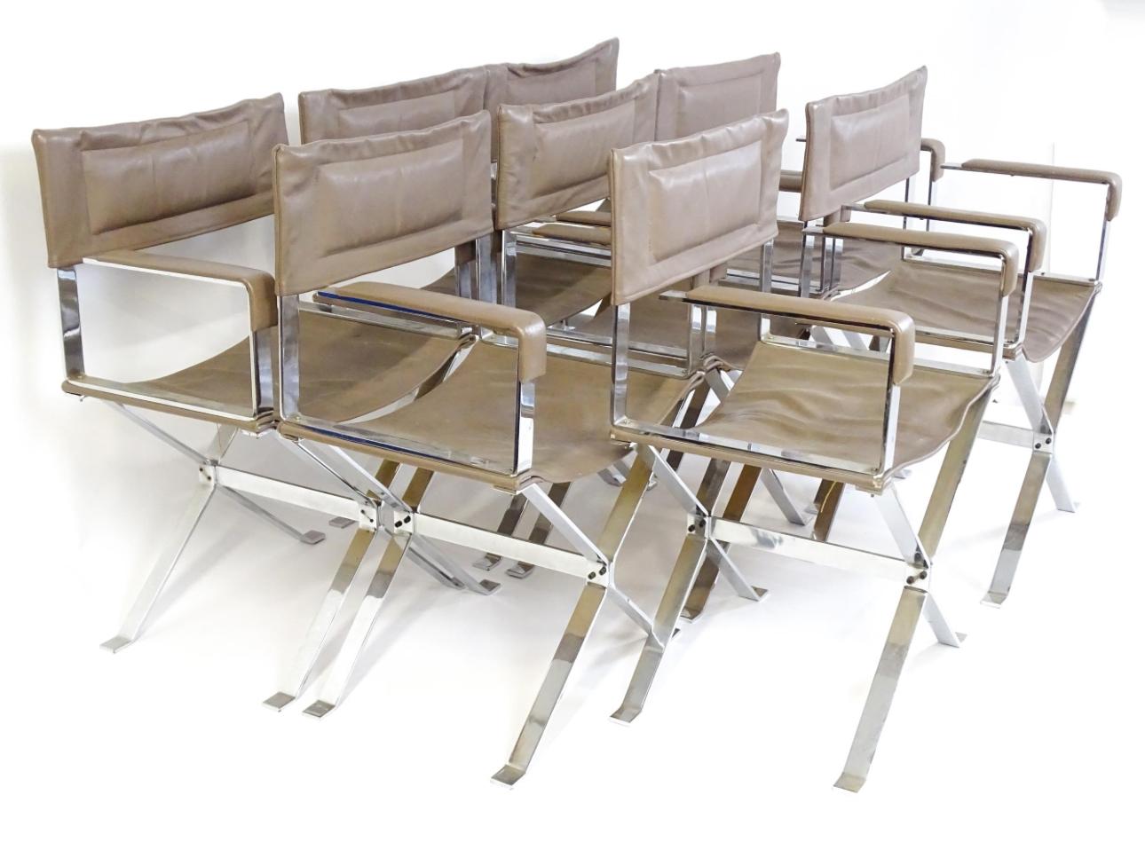 Steel 8 Alessandro Albrizzi Designed Italian Chrome & Leather Director's Armchairs For Sale