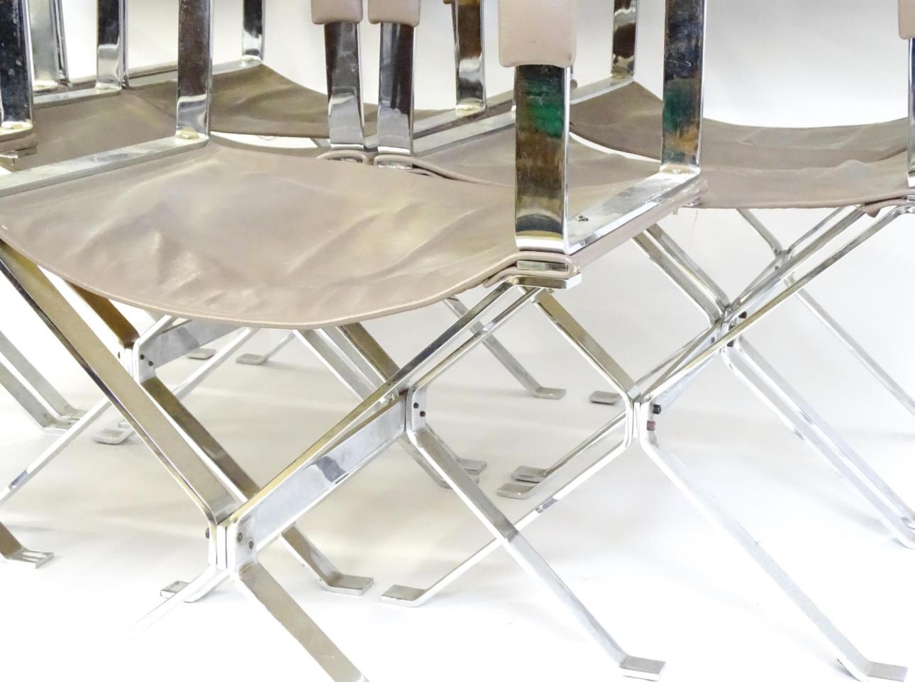 8 von Alessandro Albrizzi entworfene italienische Director's Sessel aus Chrom und Leder im Angebot 1