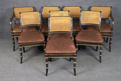 8 Sillas de Comedor Alfonso Marina Ebonizadas y Doradas Estilo Regencia