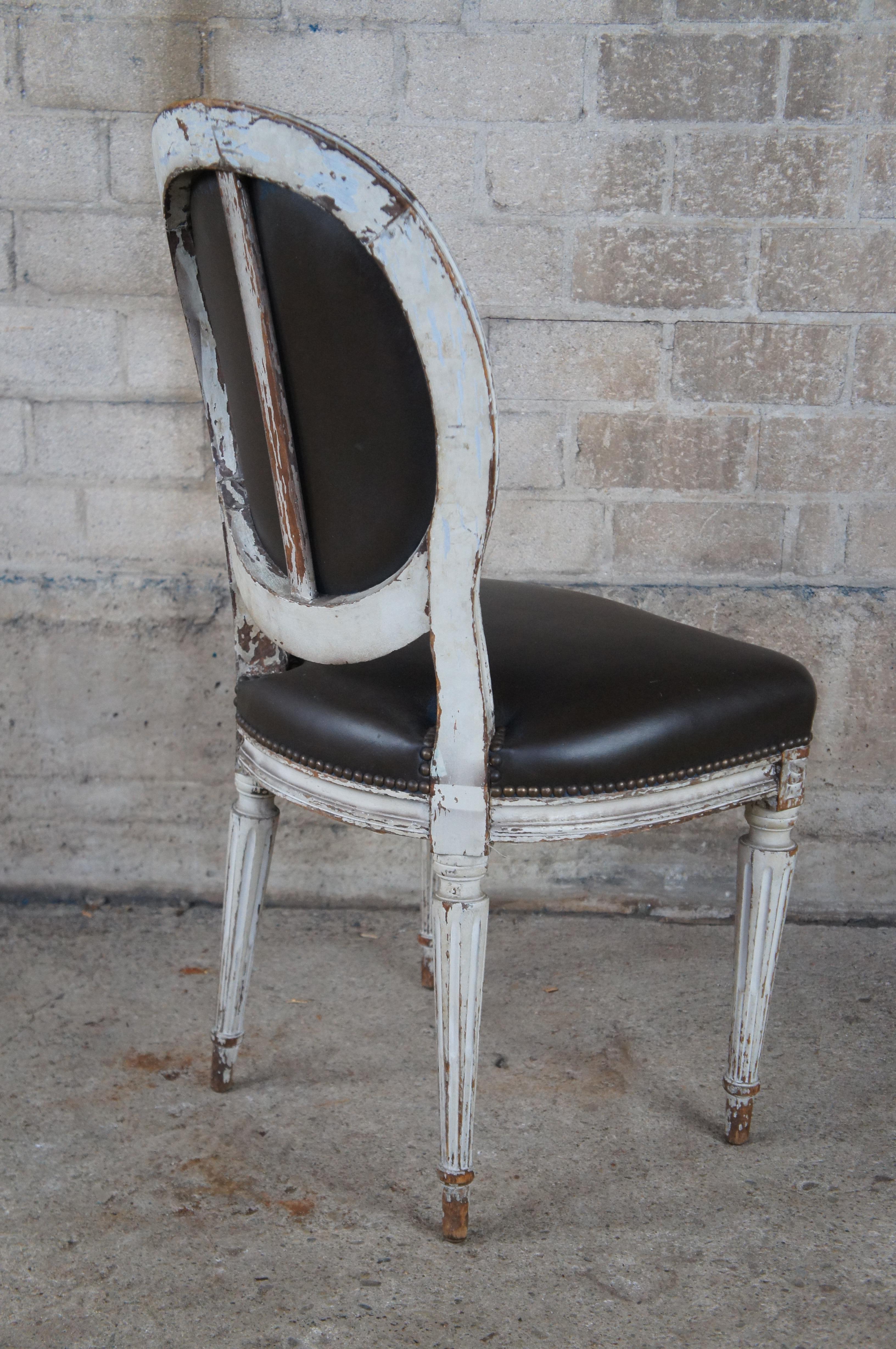8 Antique 19th Century French Louis XVI Provincial Brown Leather Dining Chairs 6