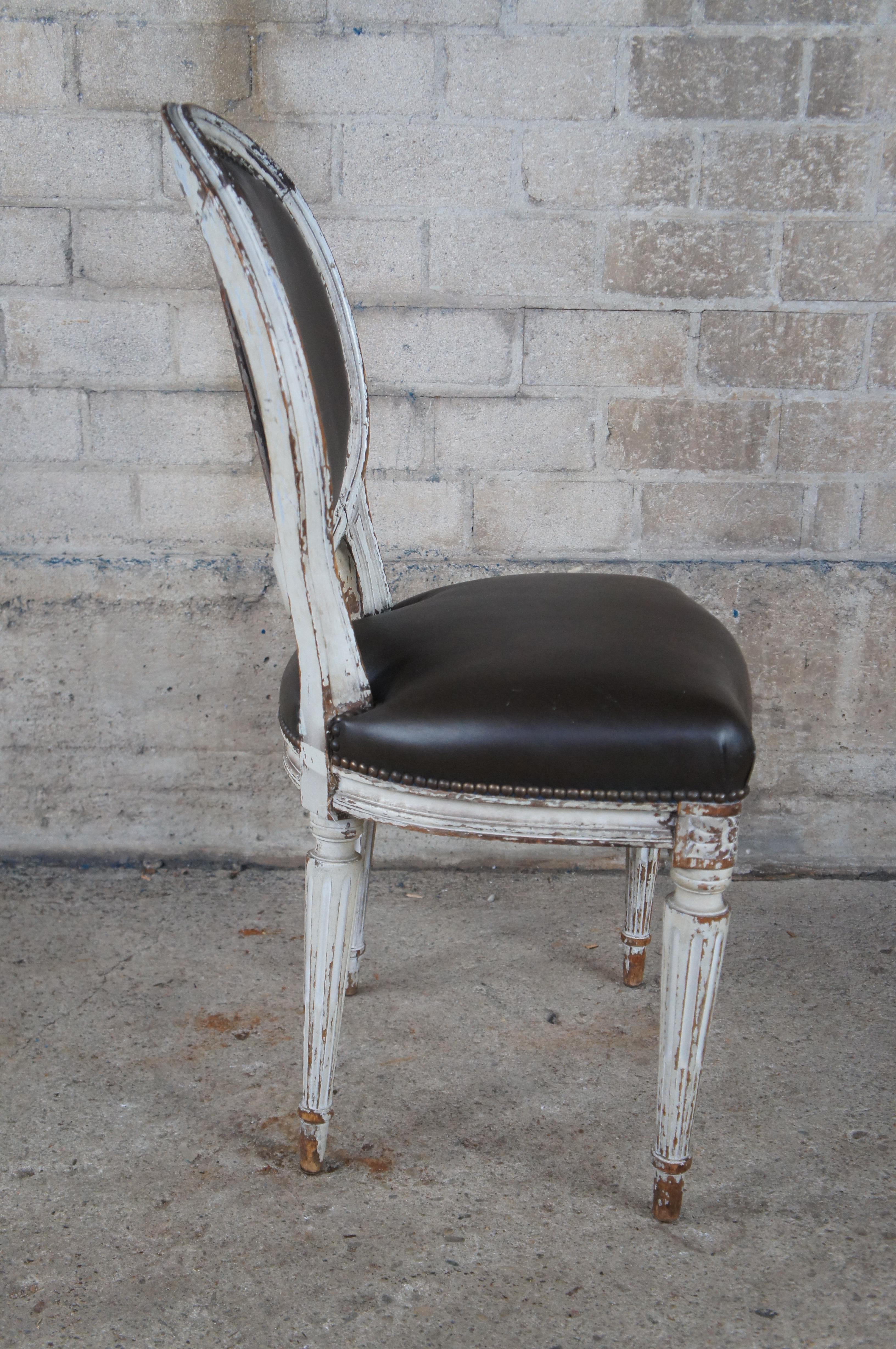 8 Antique 19th Century French Louis XVI Provincial Brown Leather Dining Chairs 7