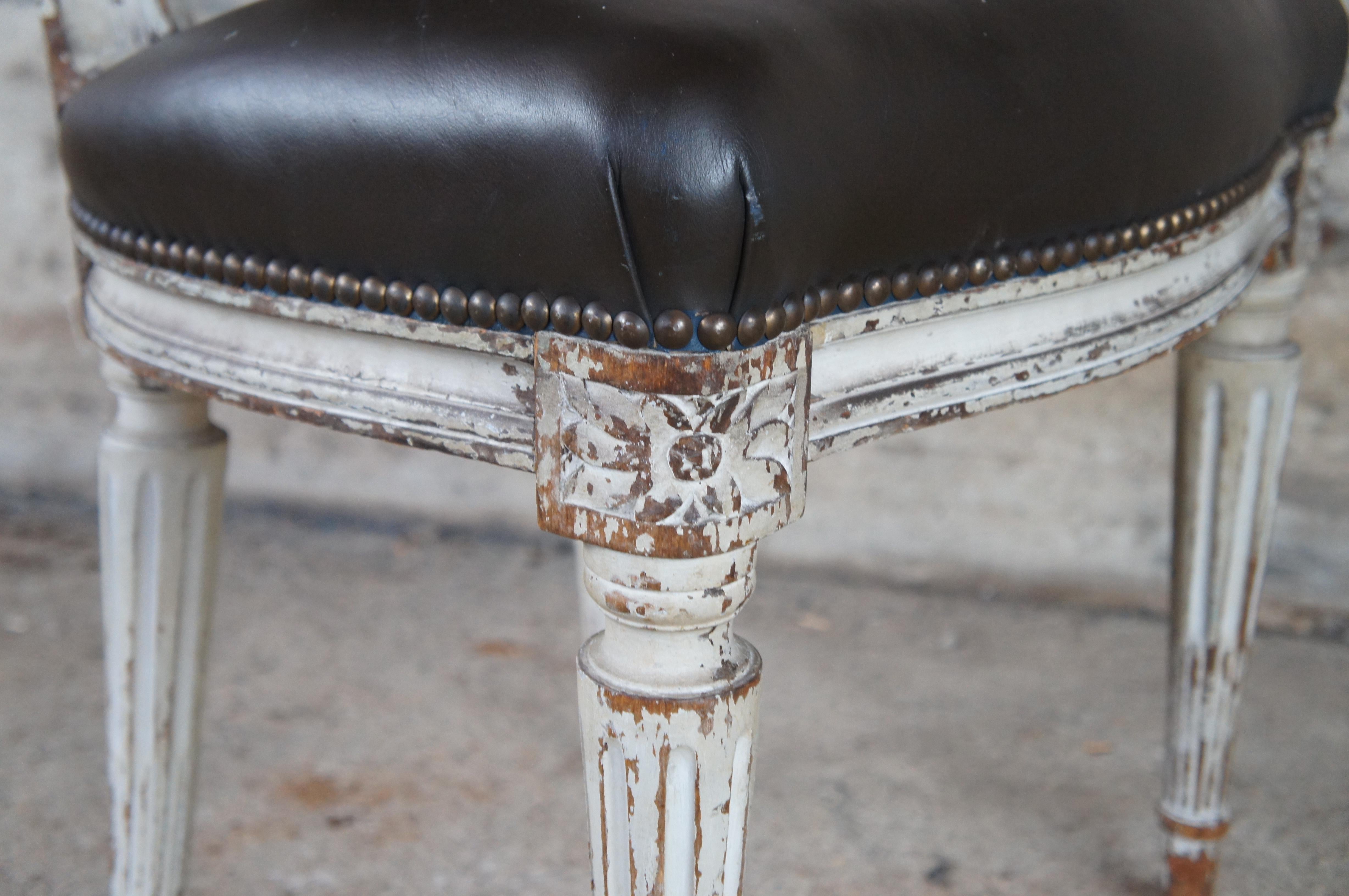 8 Antique 19th Century French Louis XVI Provincial Brown Leather Dining Chairs 8