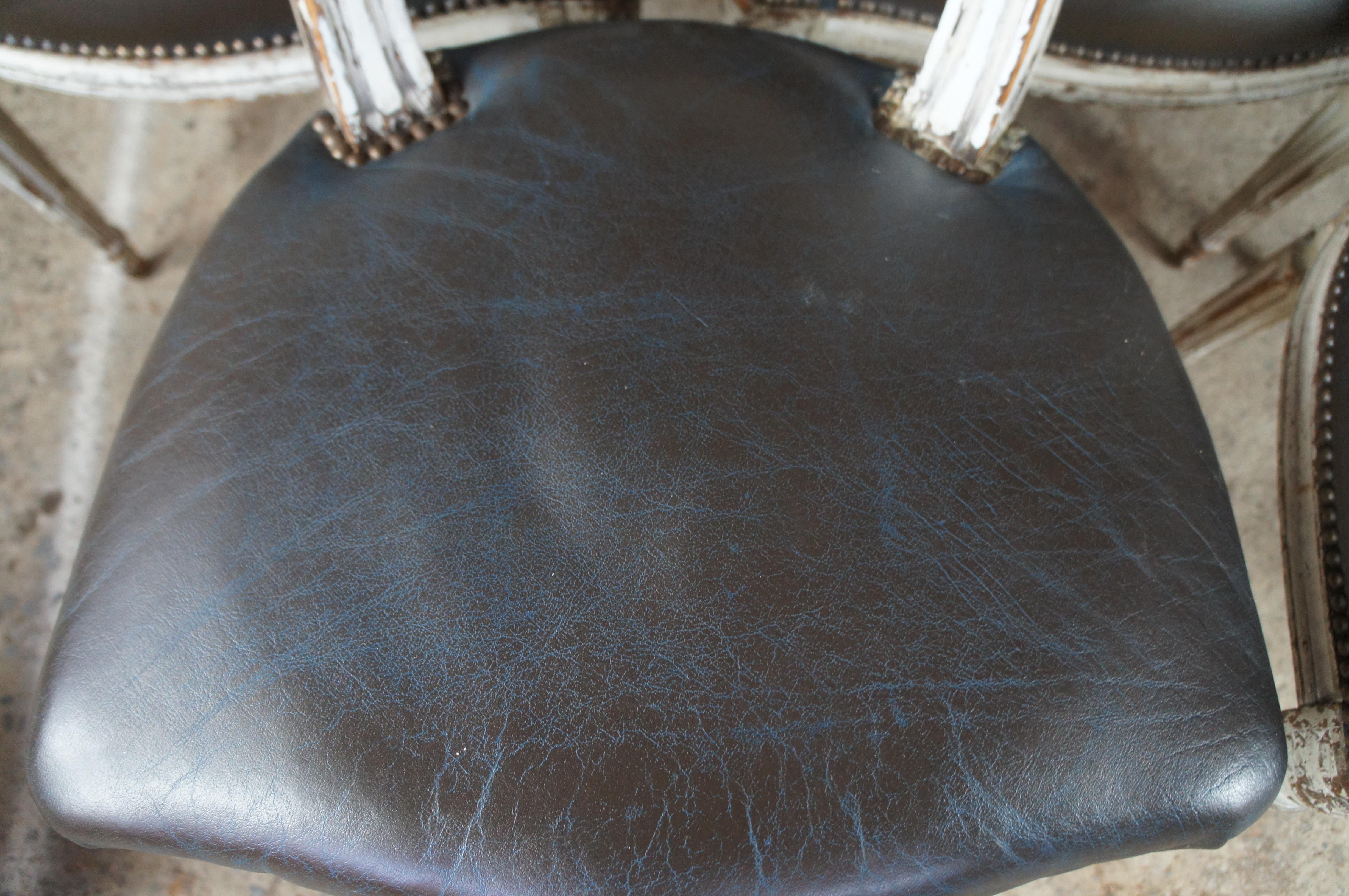 8 Antique 19th Century French Louis XVI Provincial Brown Leather Dining Chairs 2