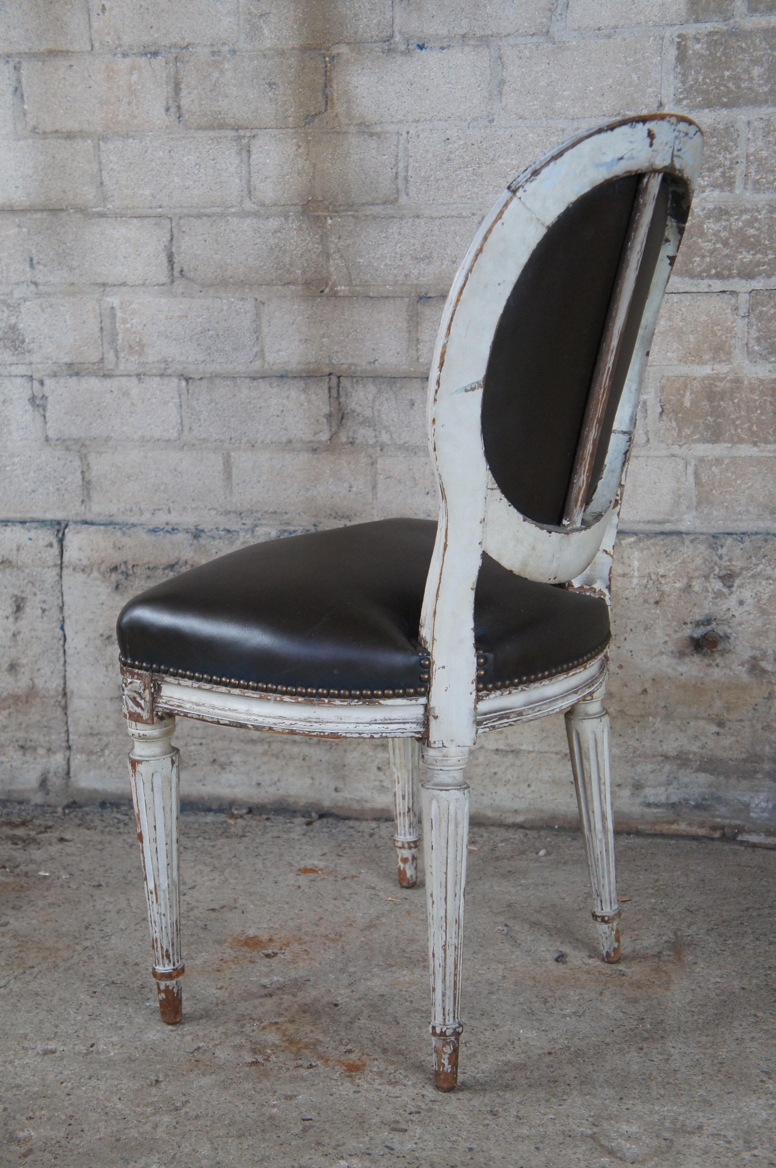 8 Antique 19th Century French Louis XVI Provincial Brown Leather Dining Chairs 4