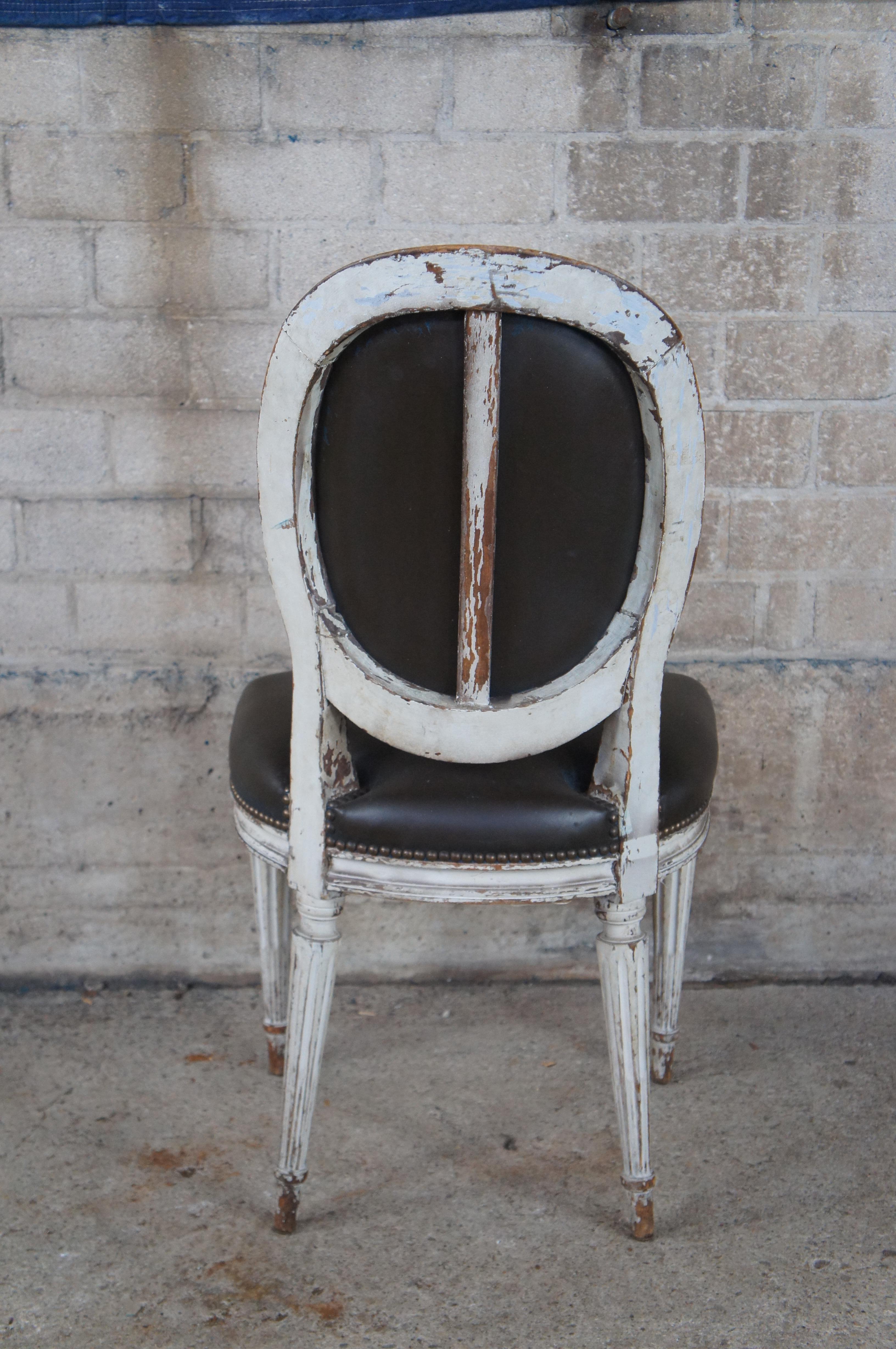 8 Antique 19th Century French Louis XVI Provincial Brown Leather Dining Chairs 5