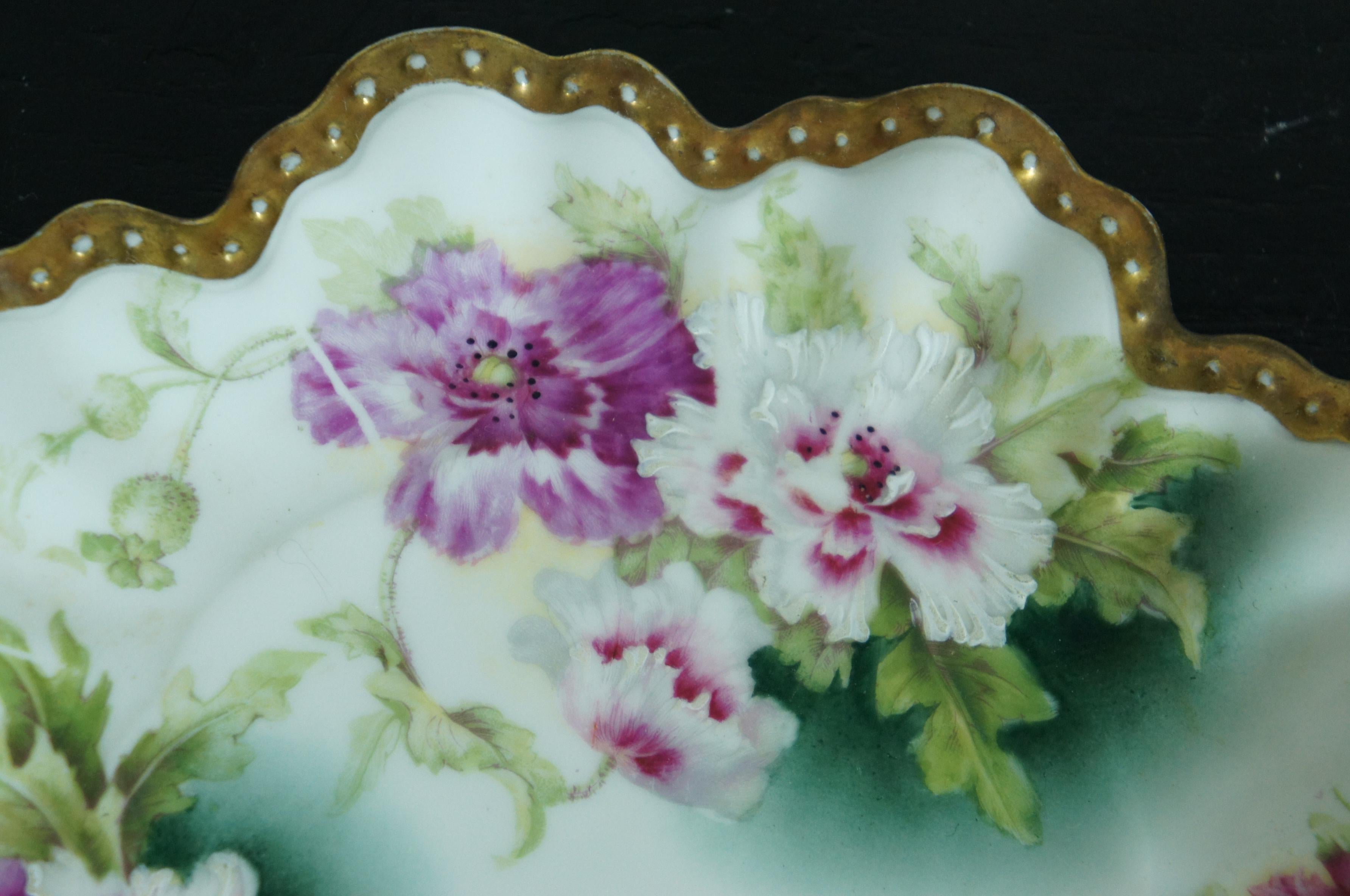 8 Antique A. Lanternier French Limoges Scalloped Floral Porcelana Platos 8.5