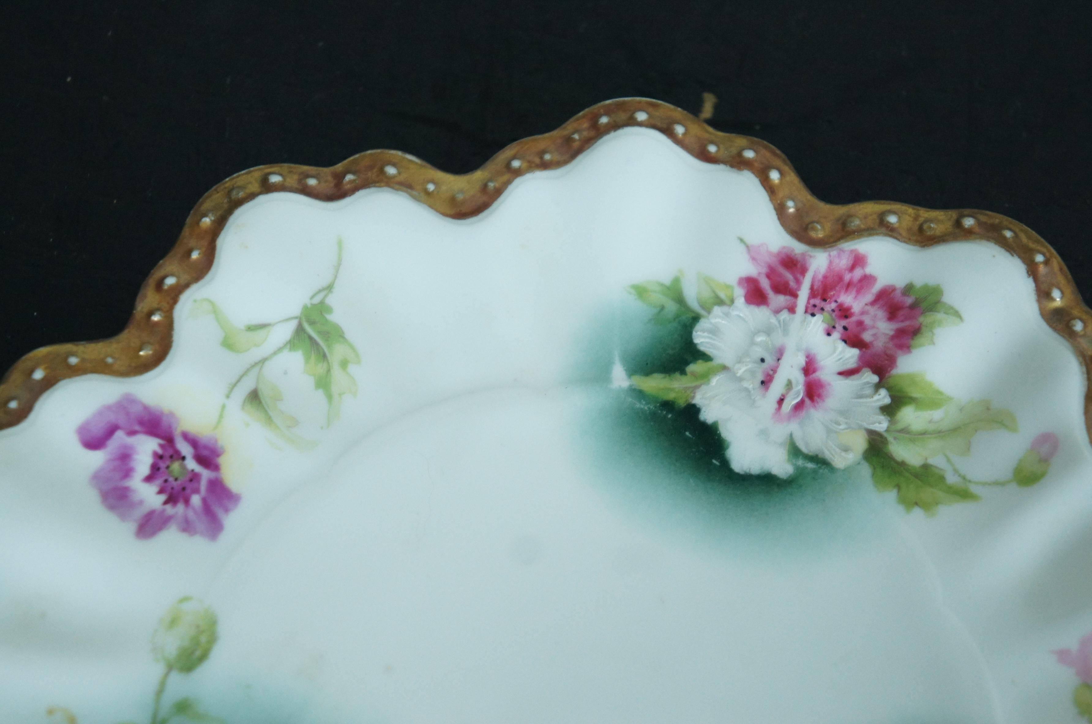 8 Antique A. Lanternier French Limoges Scalloped Floral Porcelana Platos 8.5