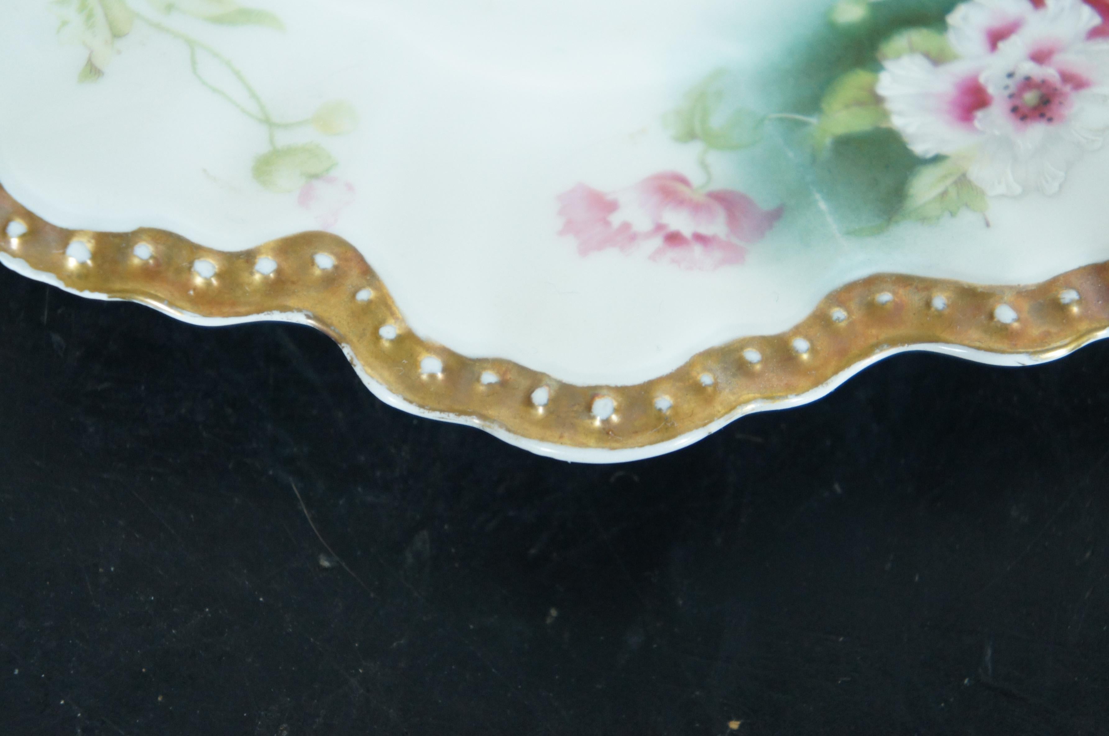 8 Antique A. Lanternier French Limoges Scalloped Floral Porcelana Platos 8.5