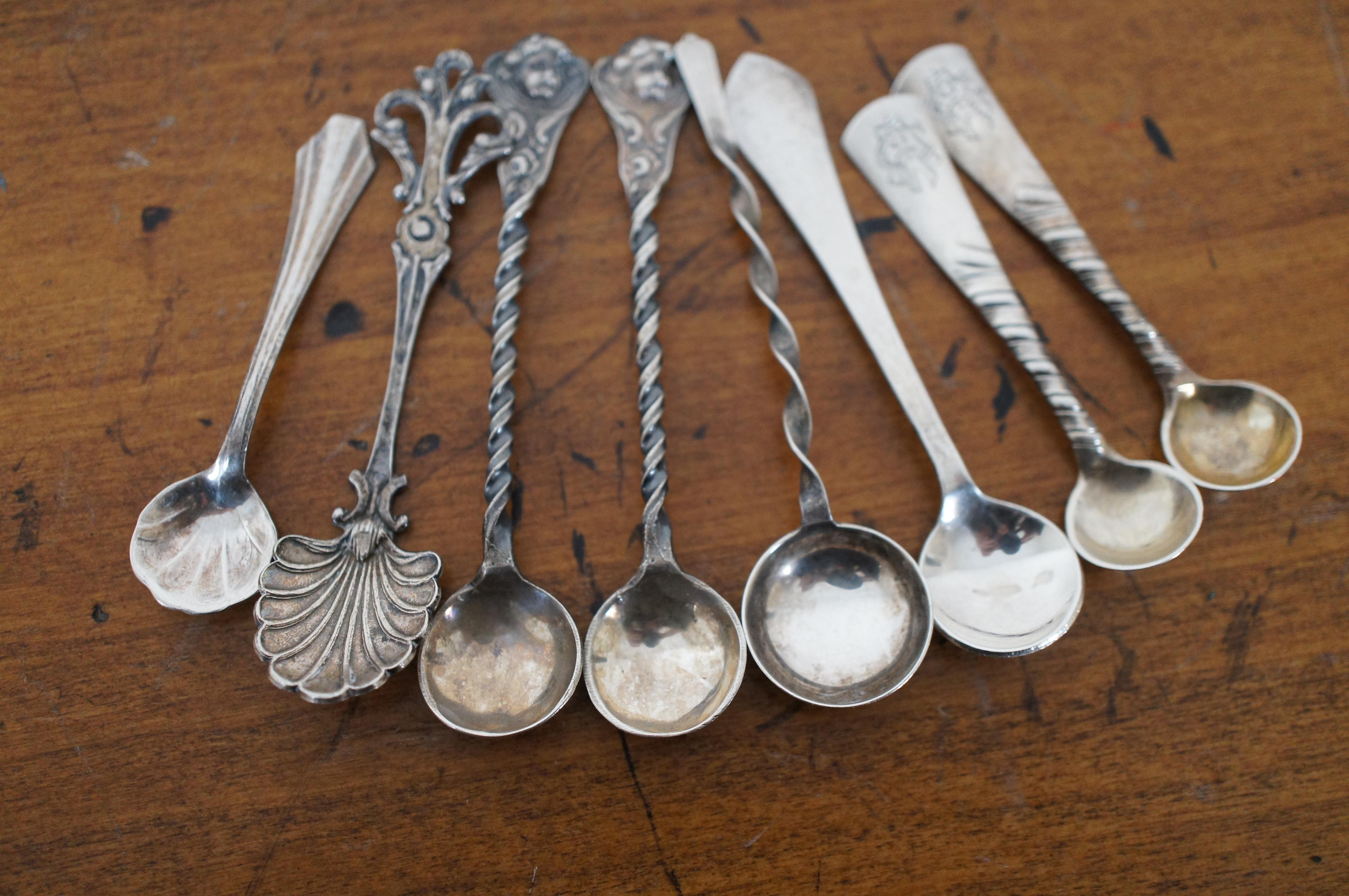 8 Antique Assorted Twisted Sterling Silver Salt Mustard Spoons 25g In Good Condition In Dayton, OH