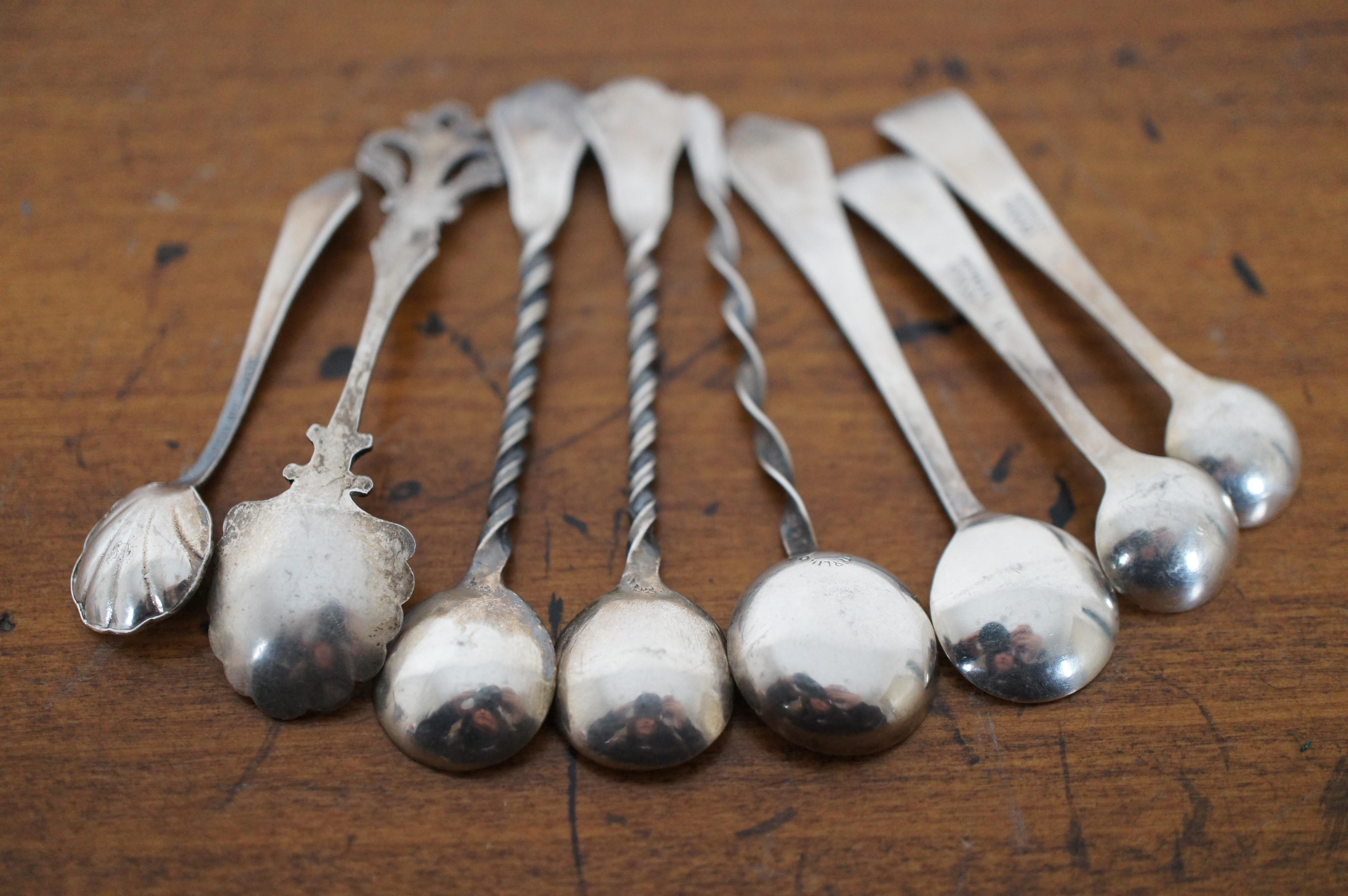 8 Antique Assorted Twisted Sterling Silver Salt Mustard Spoons 25g 1