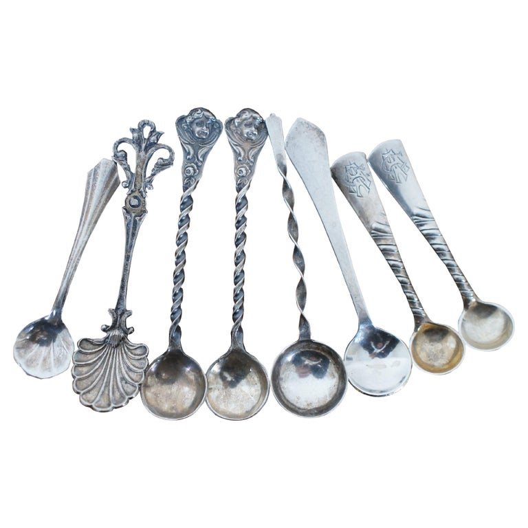 8 Antique Assorted Twisted Sterling Silver Salt Mustard Spoons 25g 2.5