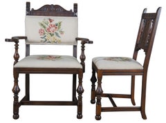 8 Antique Berkey & Gay William & Mary Walnut Dining Room Chairs Jacobean Gothic