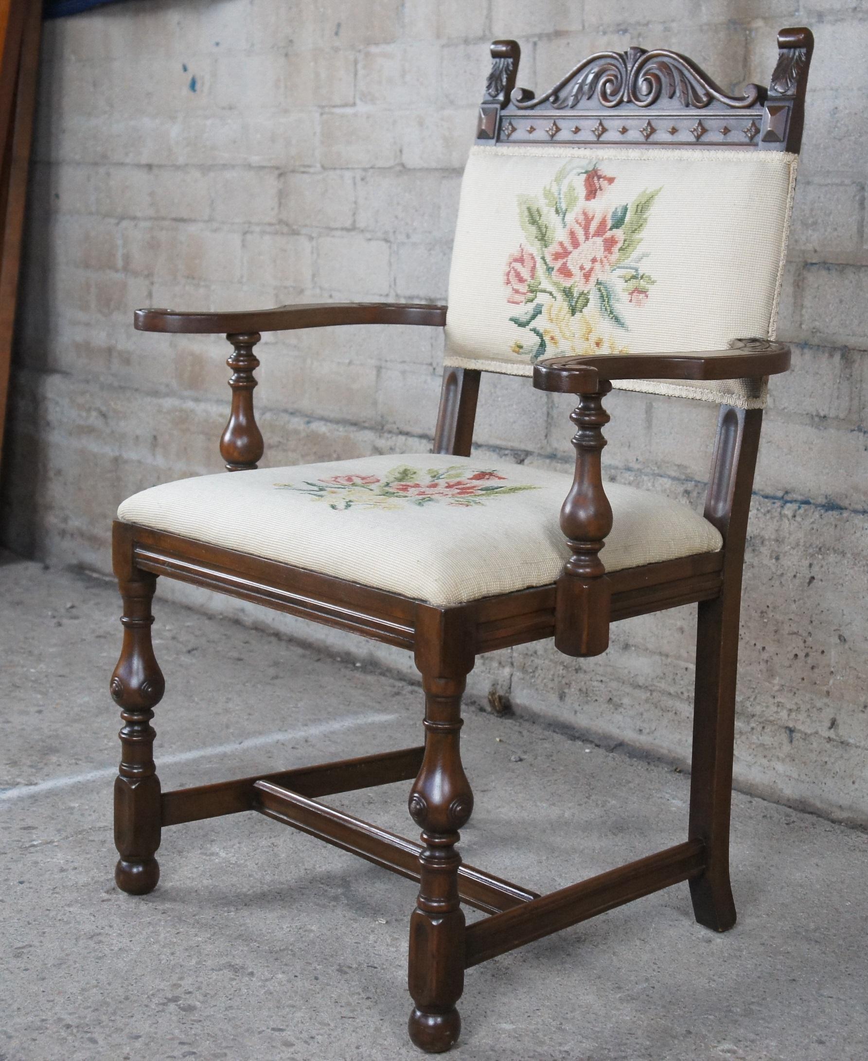 8 Antique Berkey & Gay William & Mary Walnut Dining Room Chairs Jacobean Gothic In Good Condition In Dayton, OH