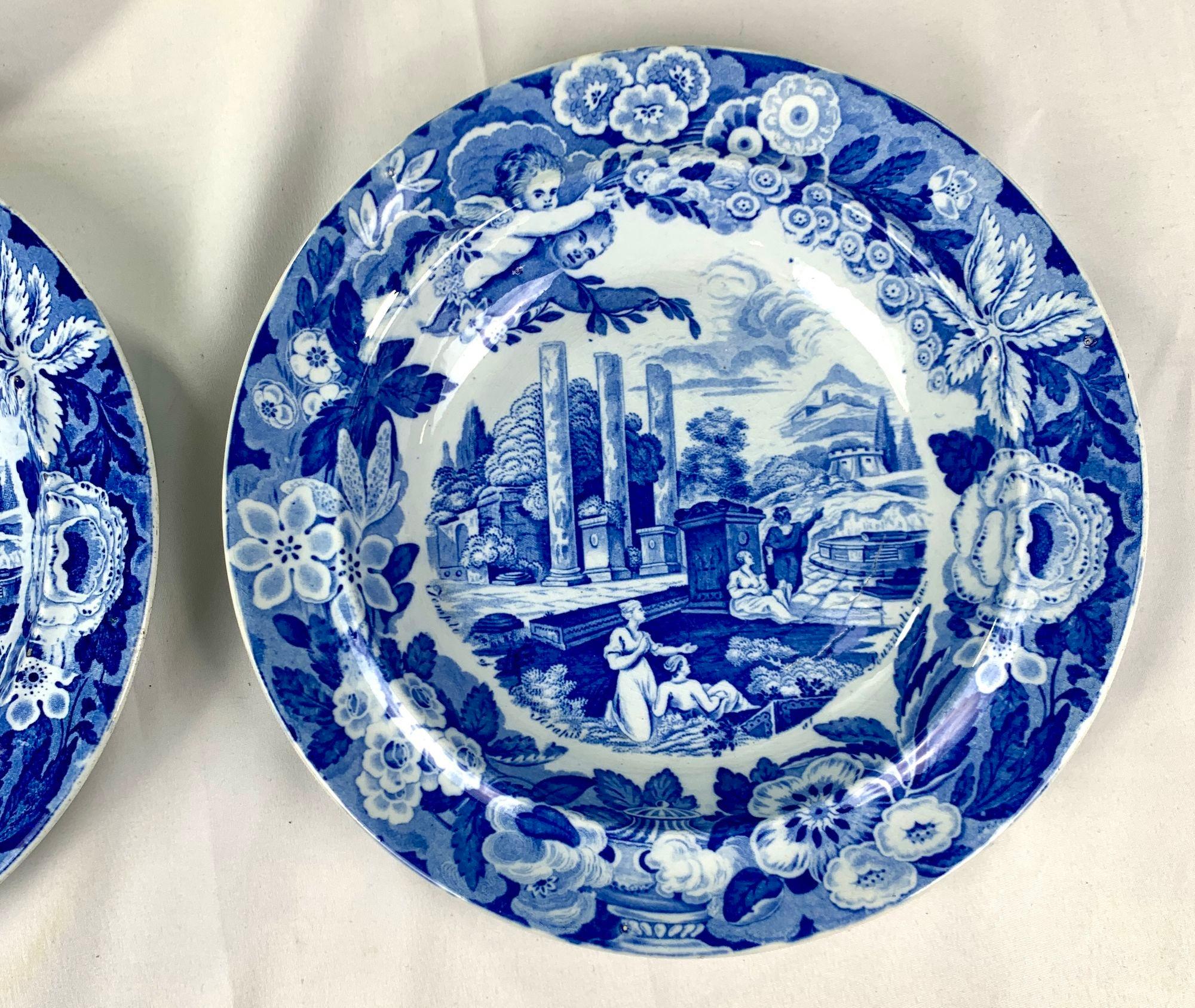 8 Antiguos platos soperos grandes azules y blancos según el modelo 
