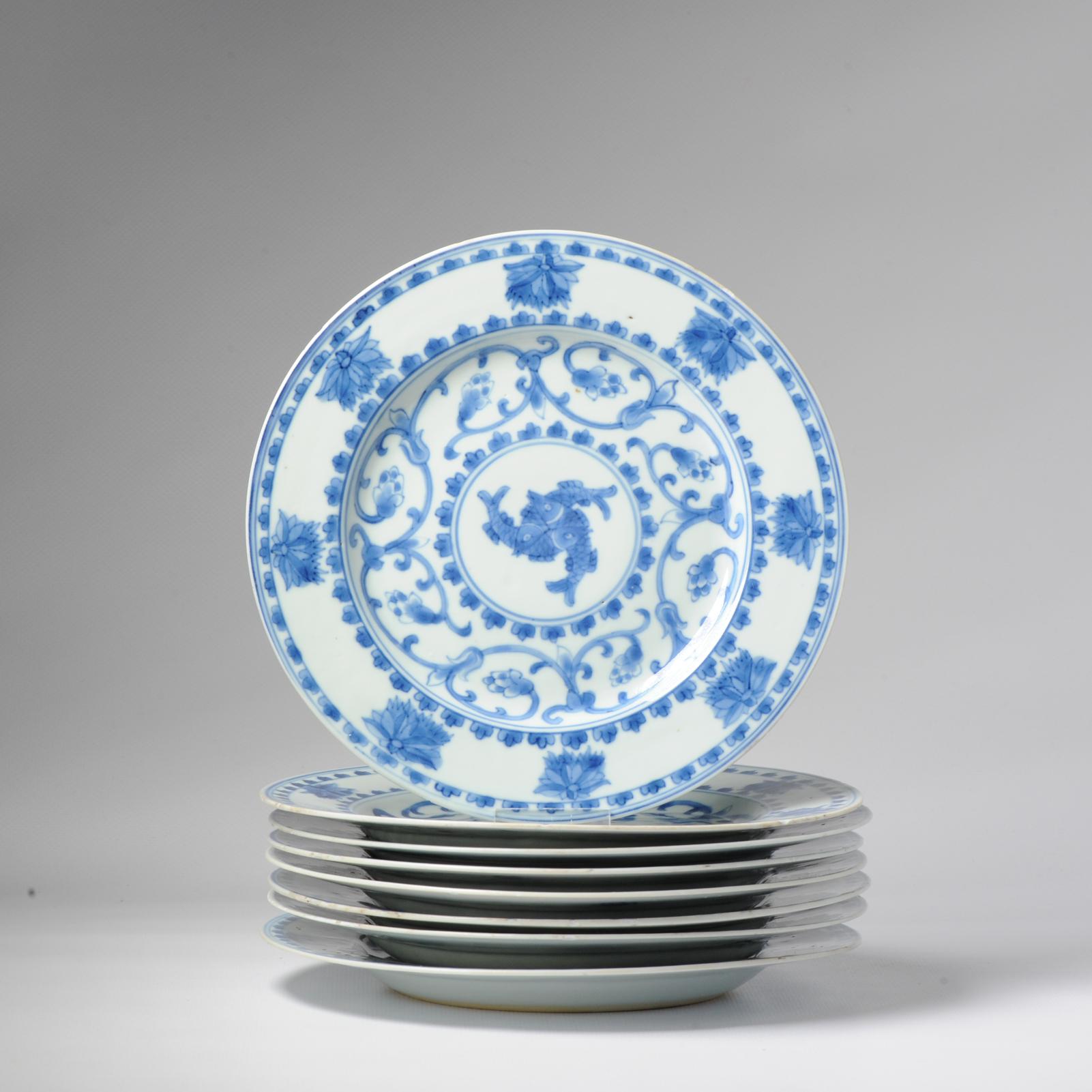 Qing #8 Antique Chinese Porcelain 18th C Kangxi/Yongzheng Period Blue White Dinner For Sale