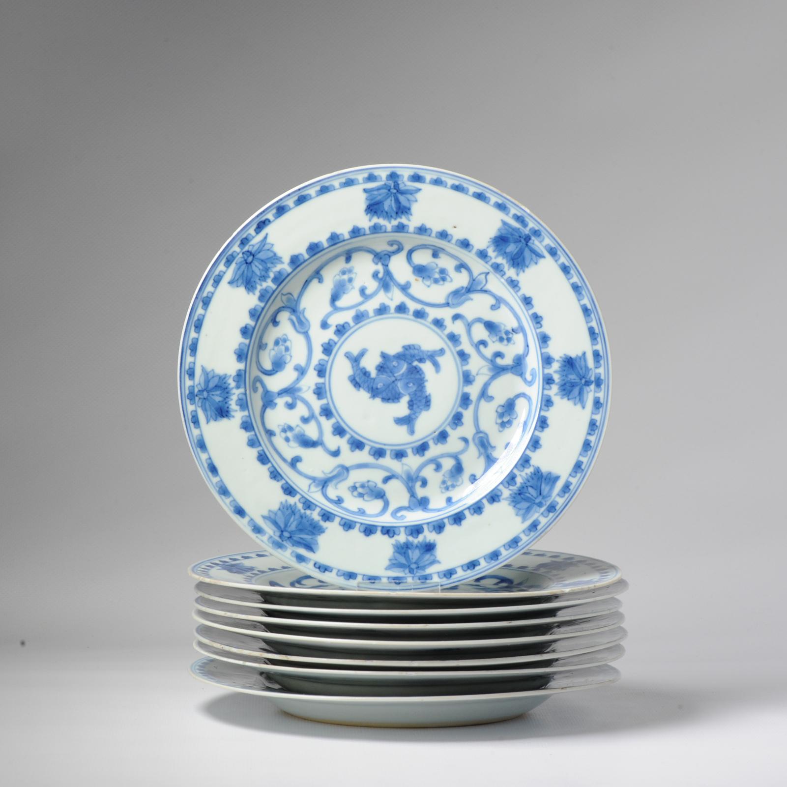 #8 Antique Chinese Porcelain 18th C Kangxi/Yongzheng Period Blue White Dinner In Good Condition For Sale In Amsterdam, Noord Holland