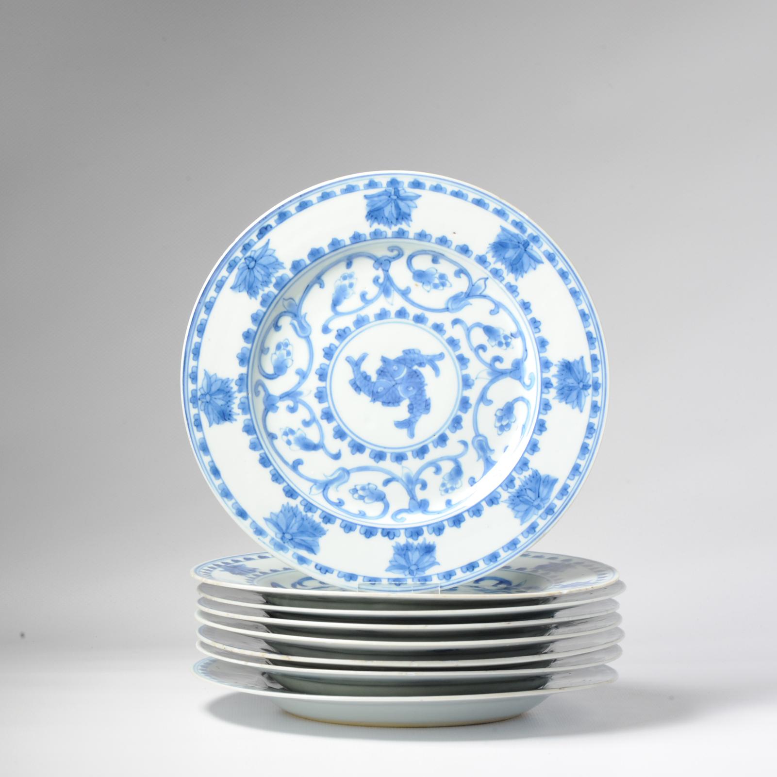 #8 Antique Chinese Porcelain 18th C Kangxi/Yongzheng Period Blue White Dinner For Sale 1