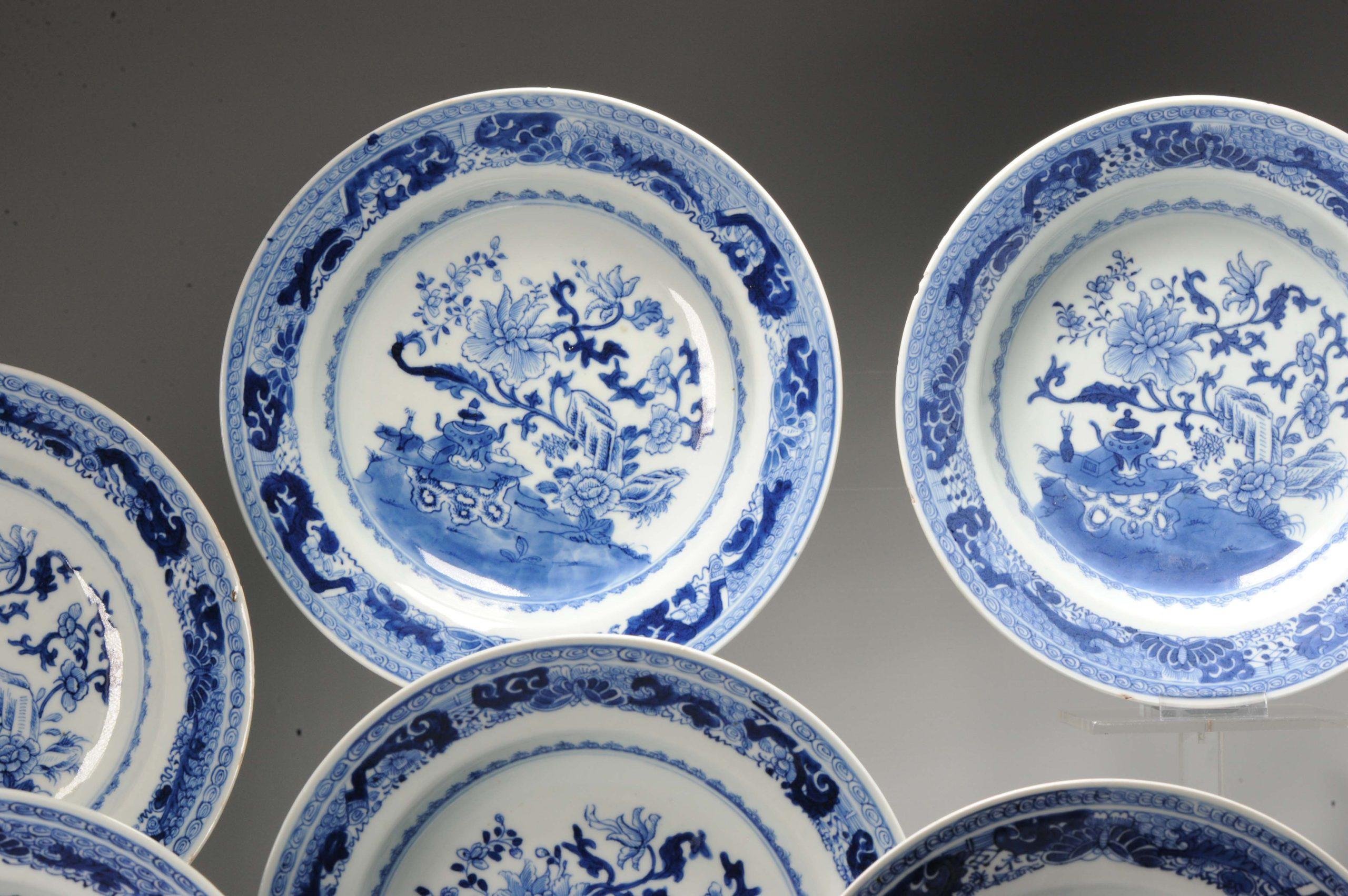 #8 Antique Chinese Porcelain 18th C Kangxi/Yongzheng Period Blue White Set Di For Sale 5