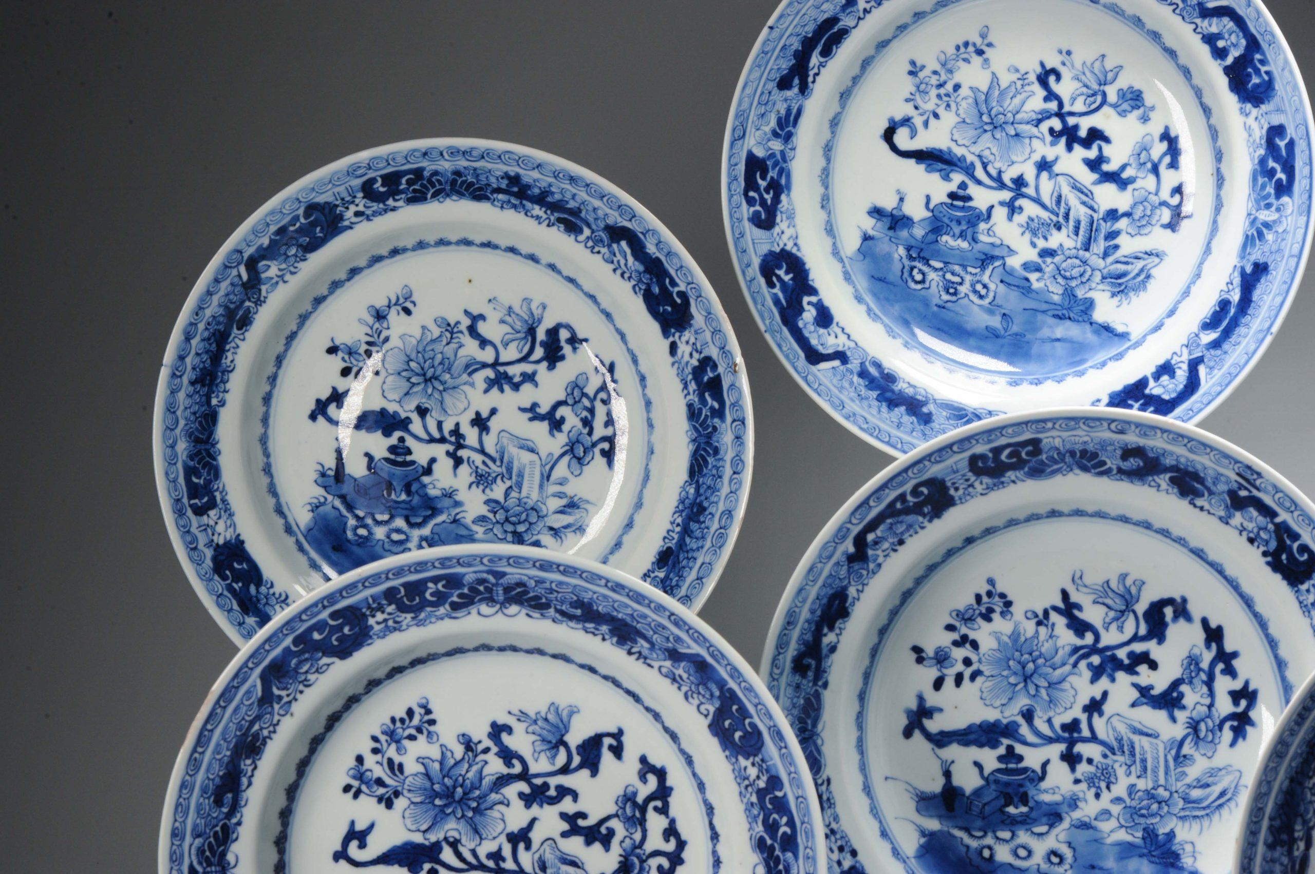 #8 Antique Chinese Porcelain 18th C Kangxi/Yongzheng Period Blue White Set Di For Sale 9