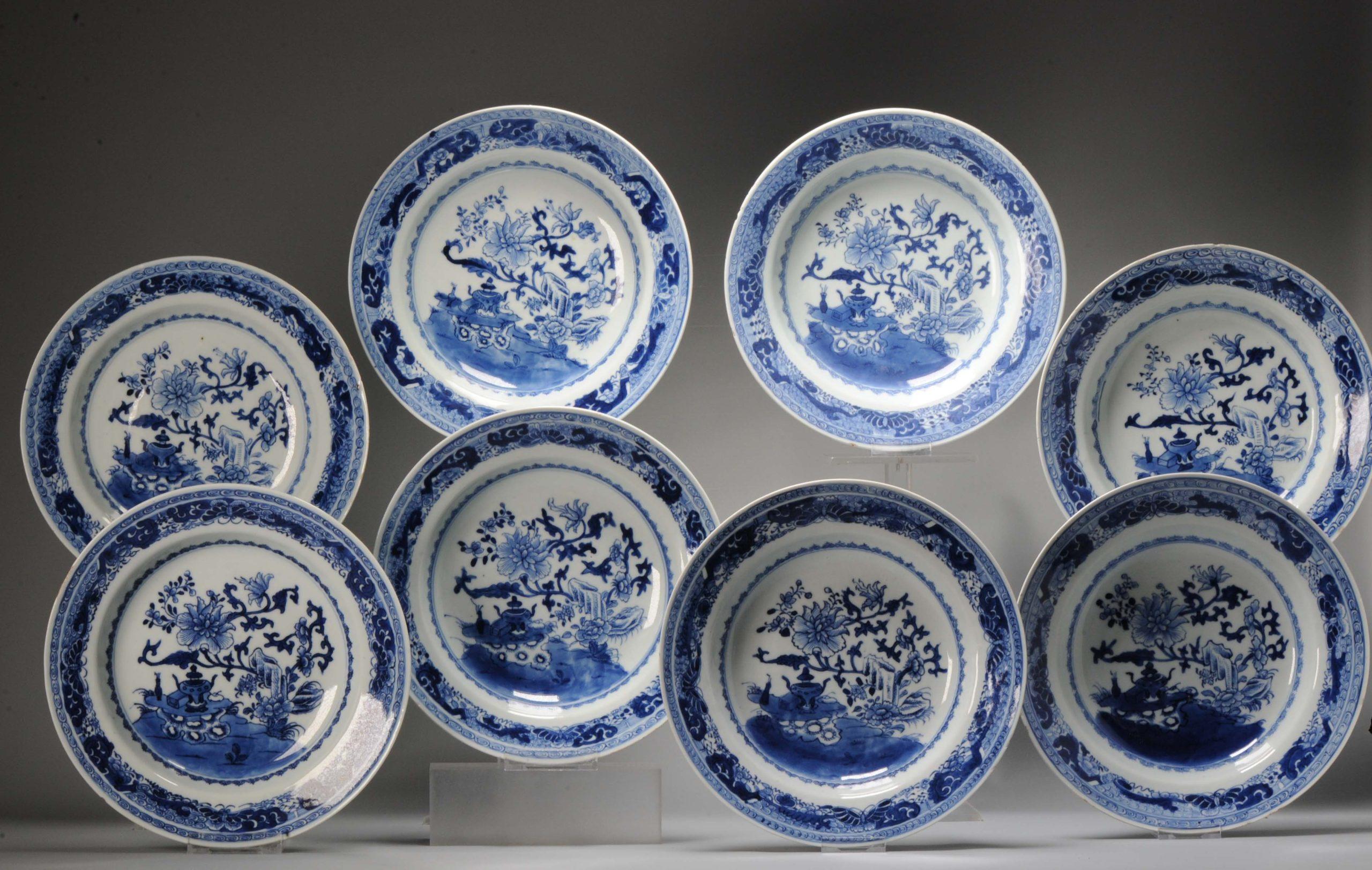 #8 Antique Chinese Porcelain 18th C Kangxi/Yongzheng Period Blue White Set Di In Good Condition For Sale In Amsterdam, Noord Holland