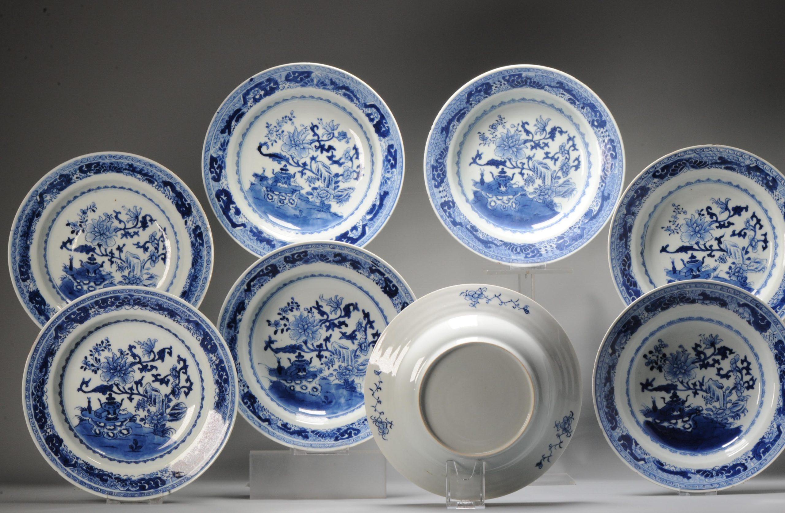 18th Century and Earlier #8 Antique Chinese Porcelain 18th C Kangxi/Yongzheng Period Blue White Set Di For Sale