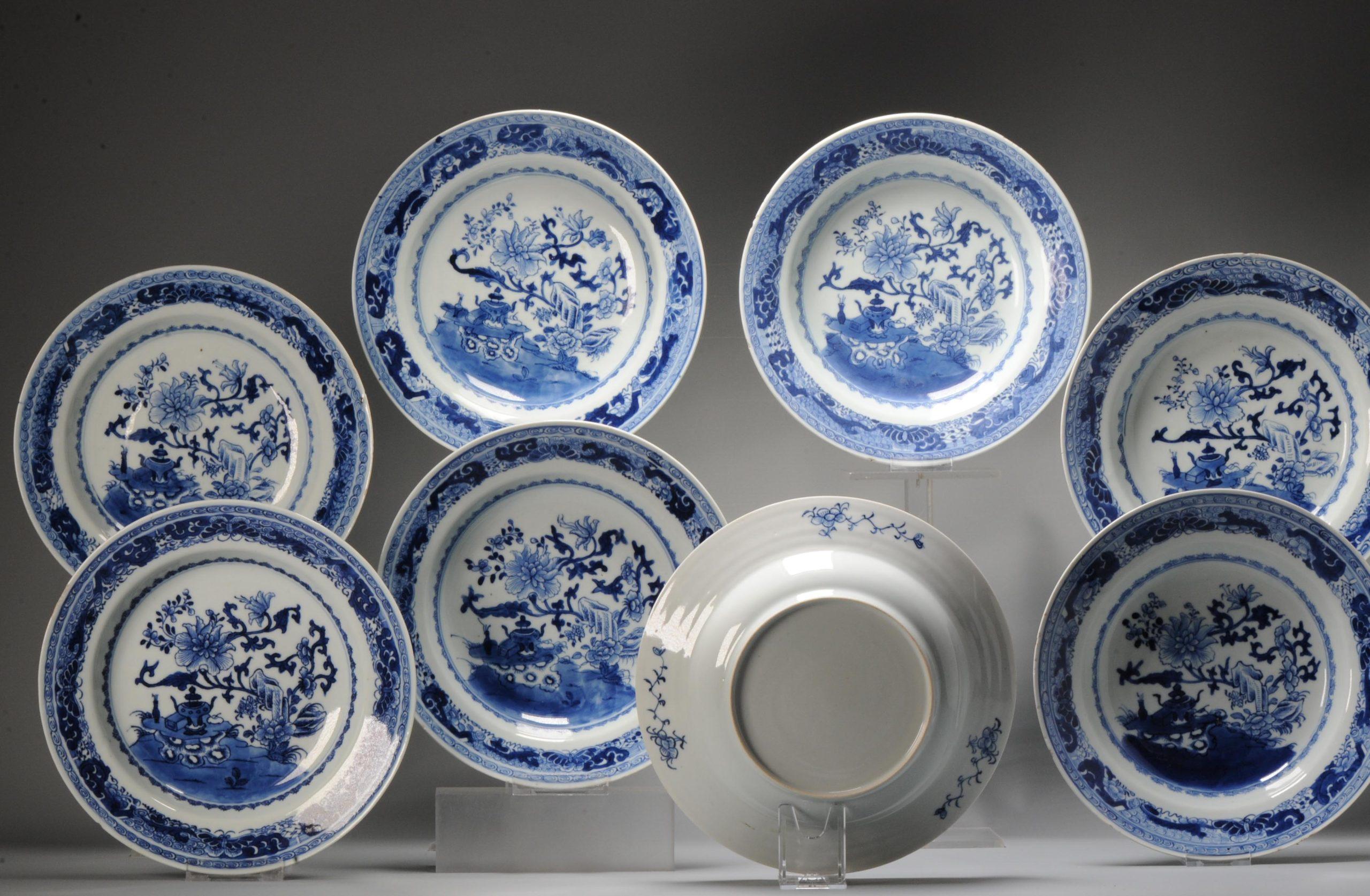 #8 Antique Chinese Porcelain 18th C Kangxi/Yongzheng Period Blue White Set Di For Sale 1
