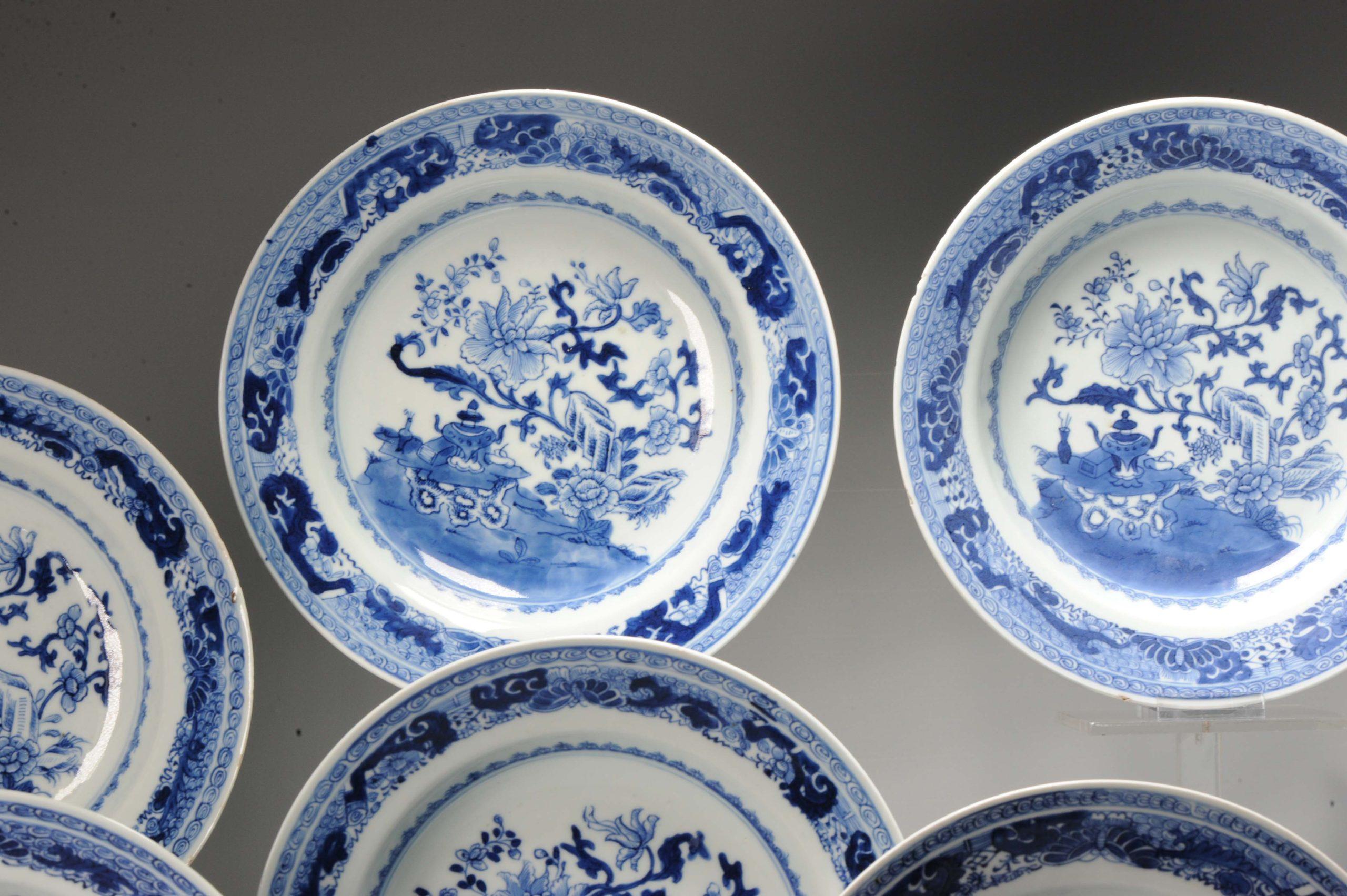 #8 Antique Chinese Porcelain 18th C Kangxi/Yongzheng Period Blue White Set Di For Sale 4