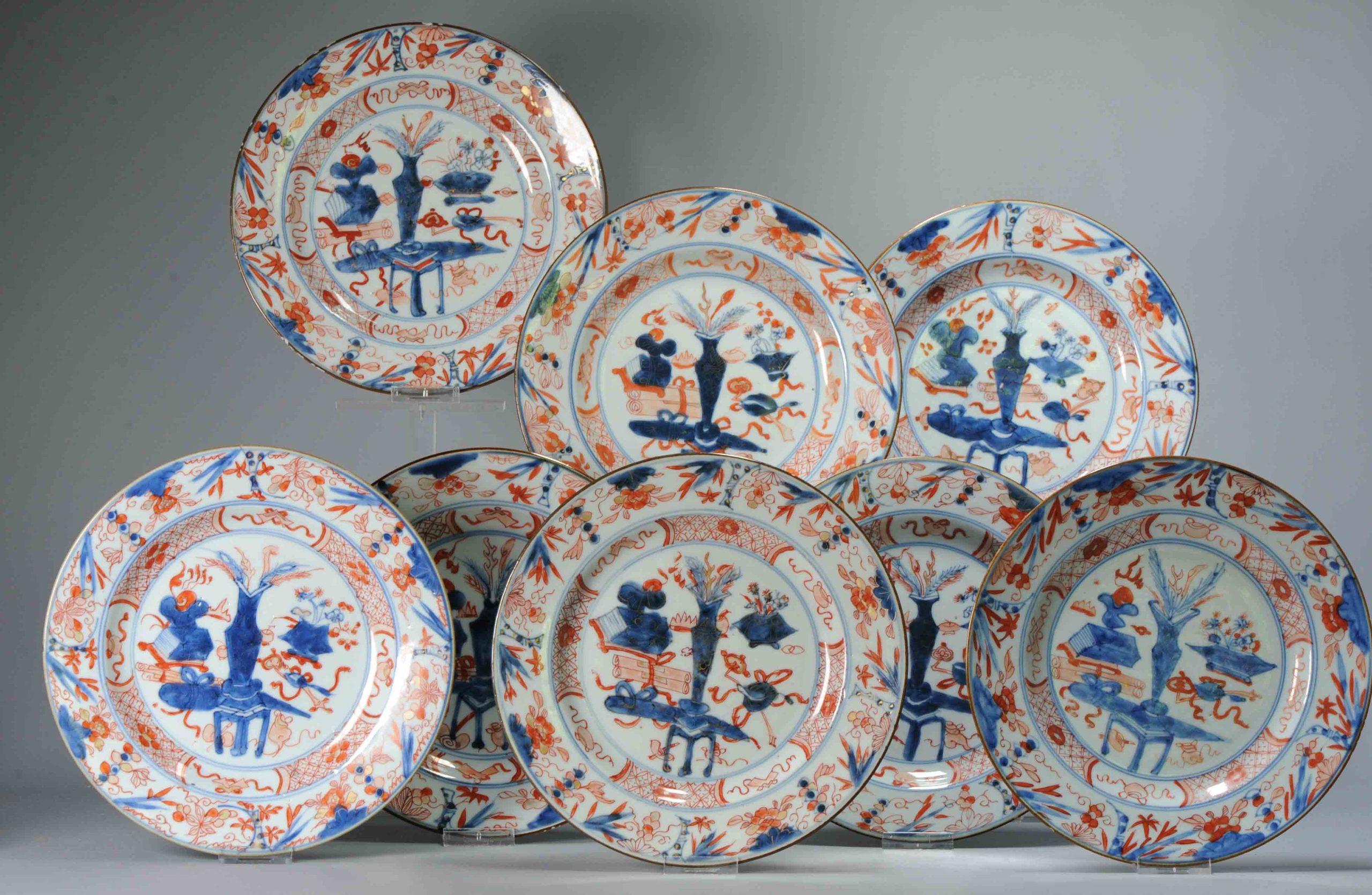 18th Century and Earlier #8 Antique Chinese Porcelain 18th C Qing Period Imari Kangxi Set Dinner Plates For Sale