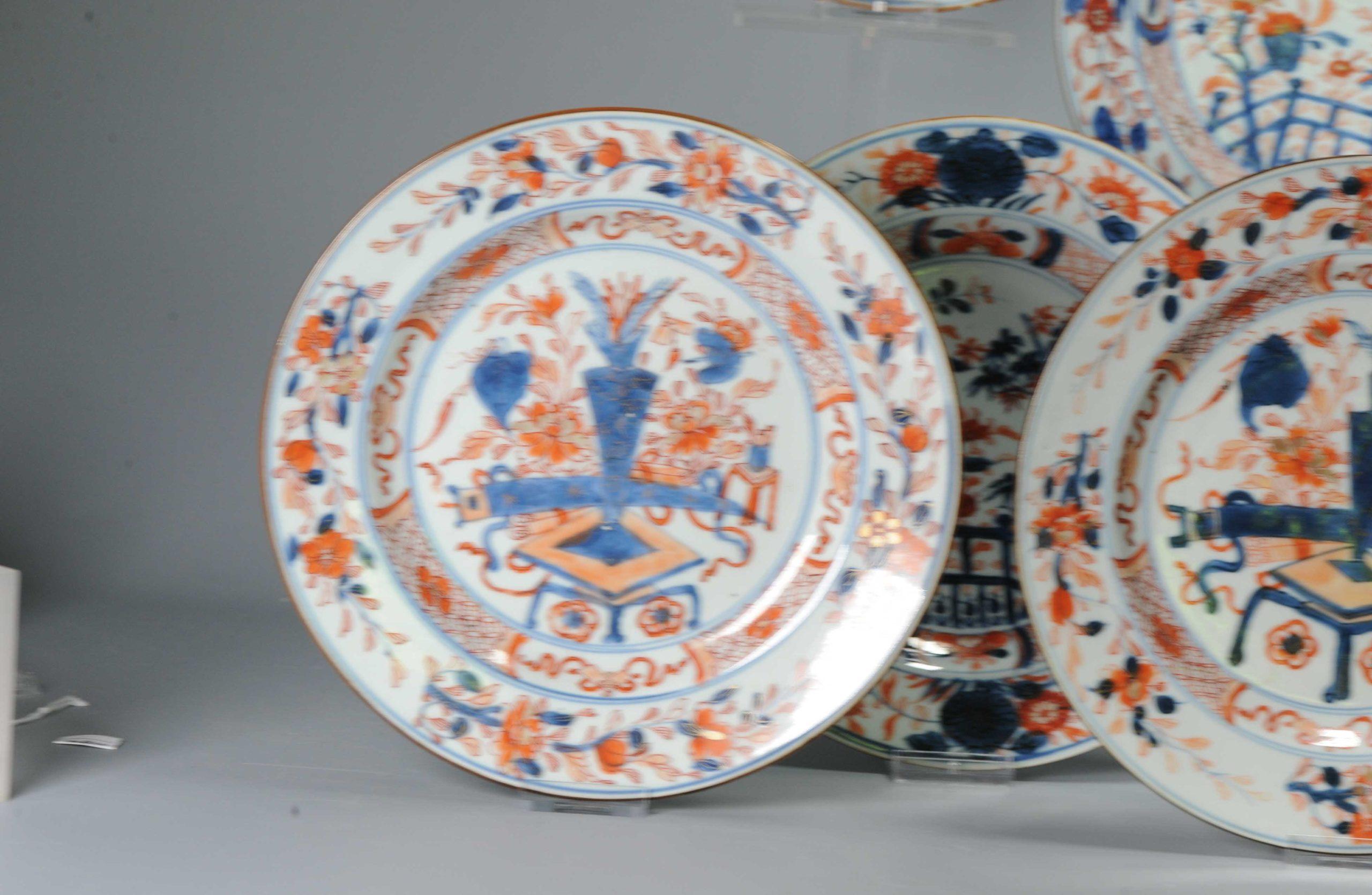 #8 Antique Chinese Porcelain 18th C Qing Period Imari Kangxi Set Dinner Plates For Sale 3